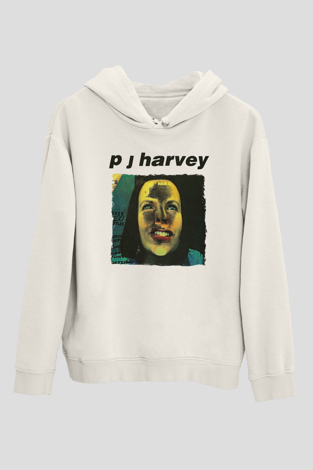Pj Harvey Baskılı Beyaz Unisex Kapüşonlu Sweatshirt