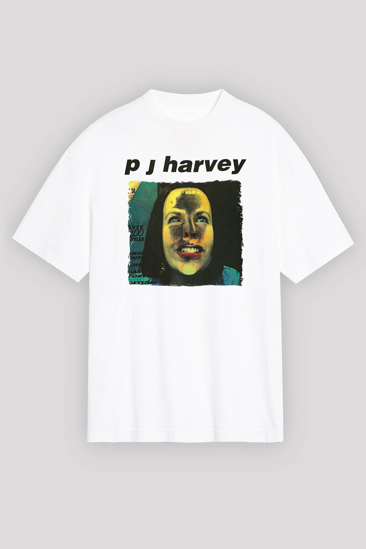 Pj Harvey Baskılı Beyaz Unisex Oversize Tişört - Tshirt