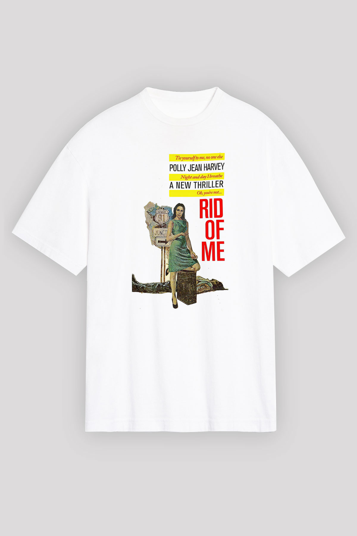 Pj Harvey Baskılı Beyaz Unisex Oversize Tişört - Tshirt