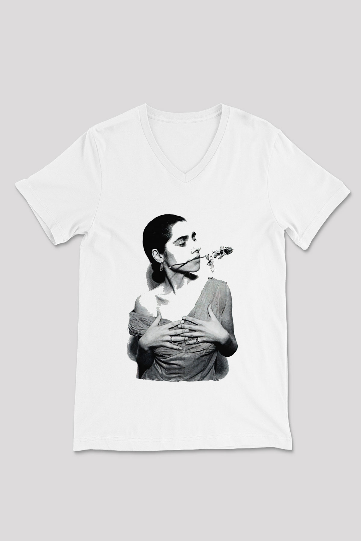 Pj Harvey Baskılı Beyaz Unisex V Yaka Tişört - Tshirt