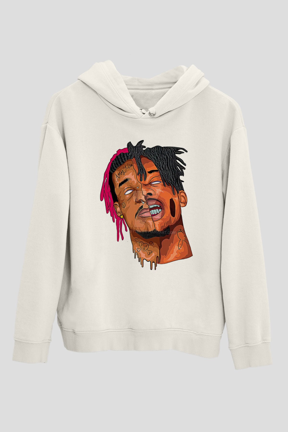 Playboi Carti Baskılı Beyaz Unisex Kapüşonlu Sweatshirt