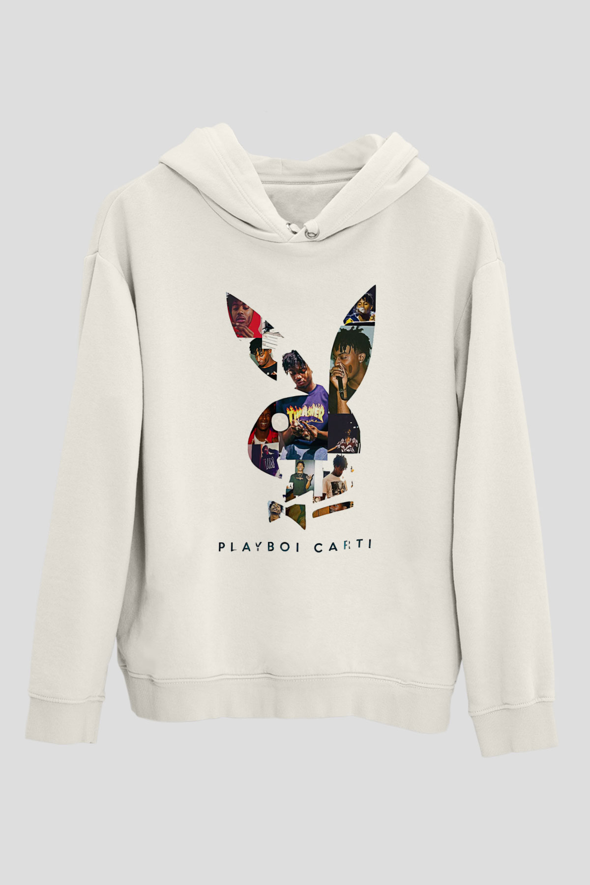 Playboi Carti Baskılı Beyaz Unisex Kapüşonlu Sweatshirt