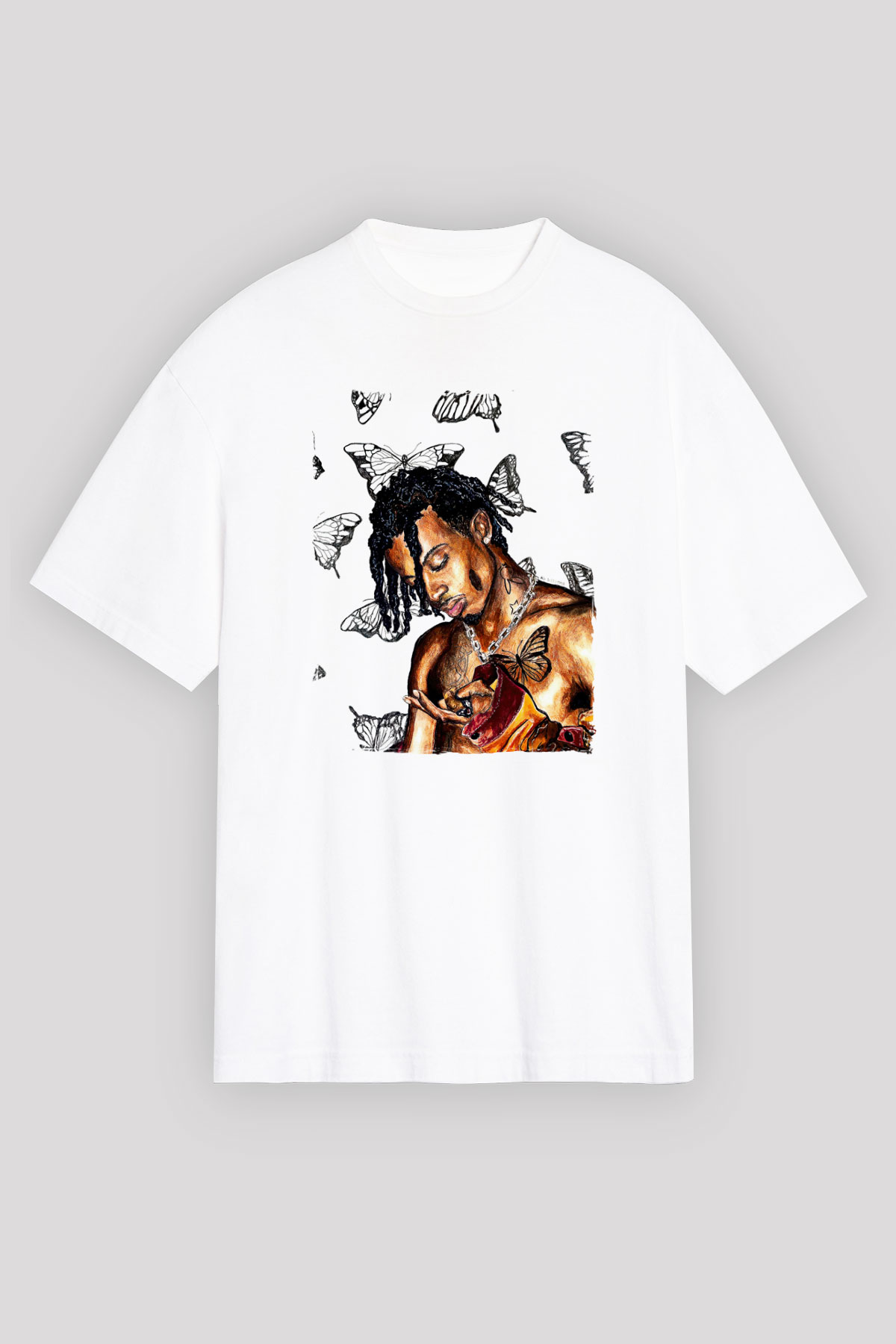 Playboi Carti Baskılı Beyaz Unisex Oversize Tişört - Tshirt