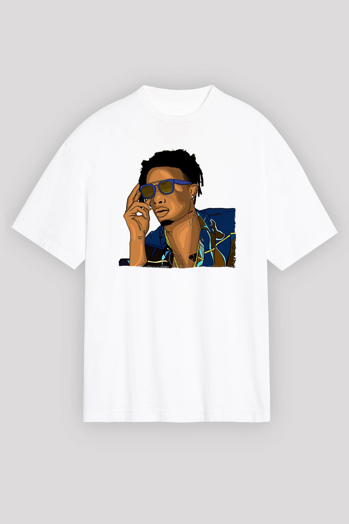Playboi Carti Baskılı Beyaz Unisex Oversize Tişört - Tshirt