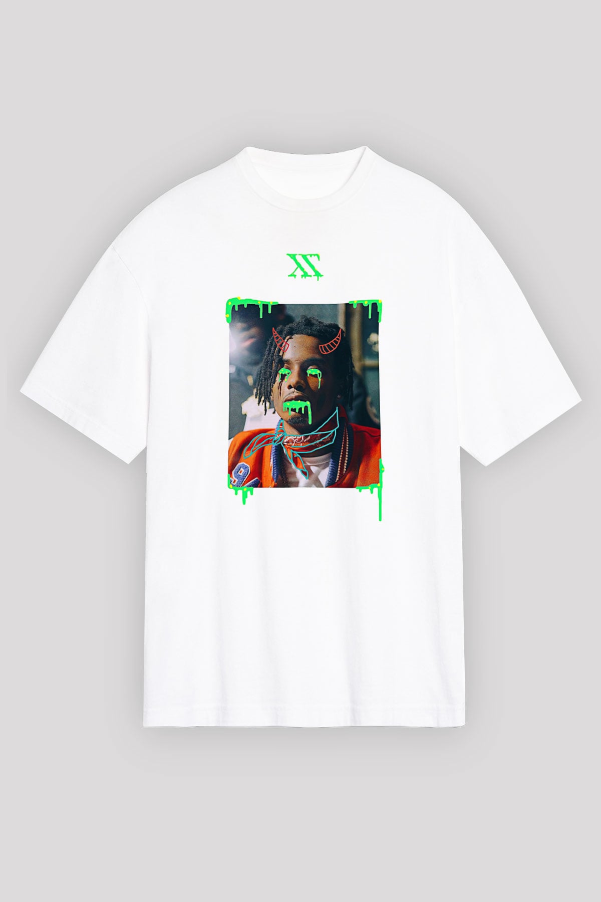 Playboi Carti Baskılı Beyaz Unisex Oversize Tişört - Tshirt
