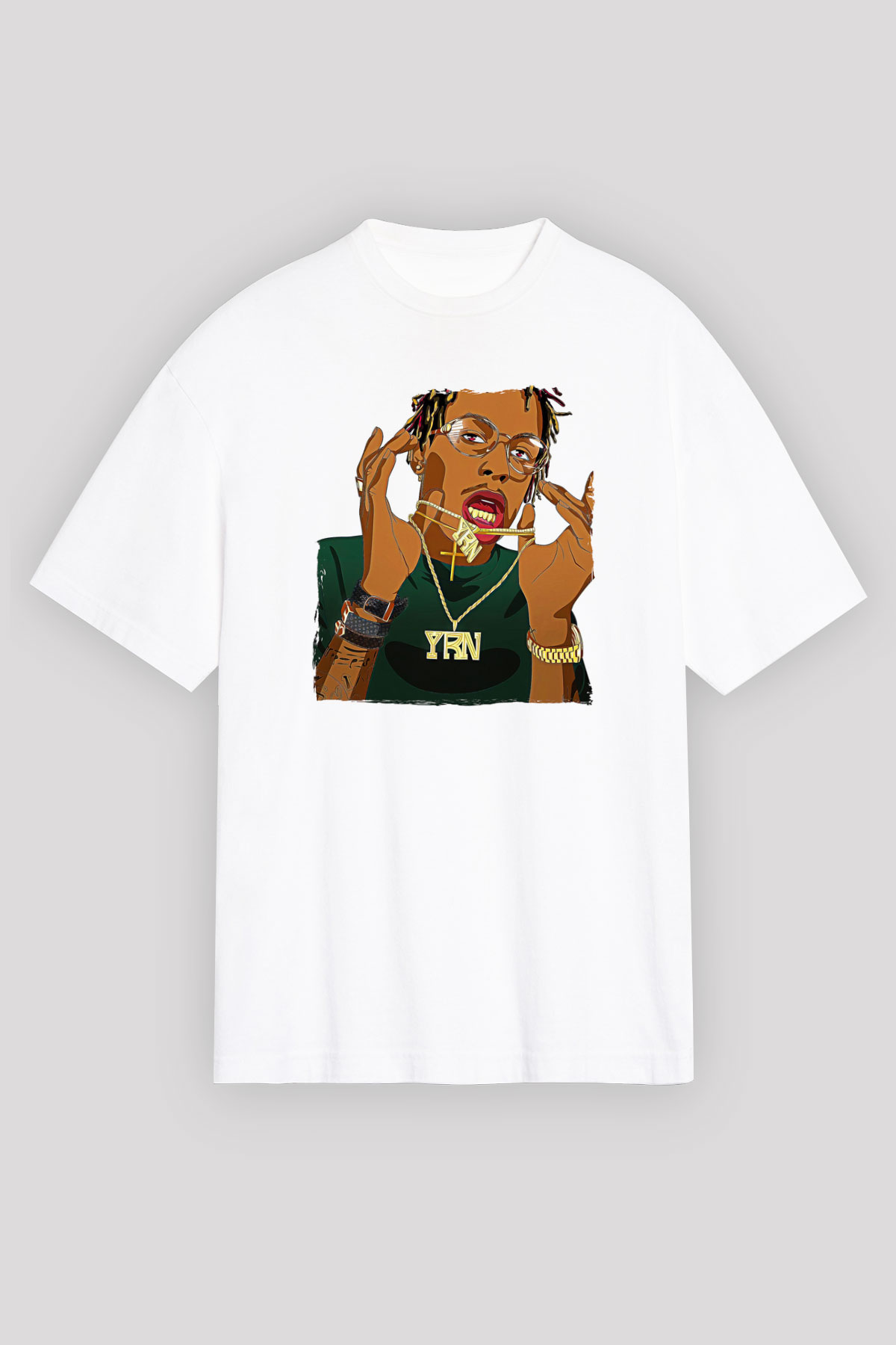 Playboi Carti Baskılı Beyaz Unisex Oversize Tişört - Tshirt