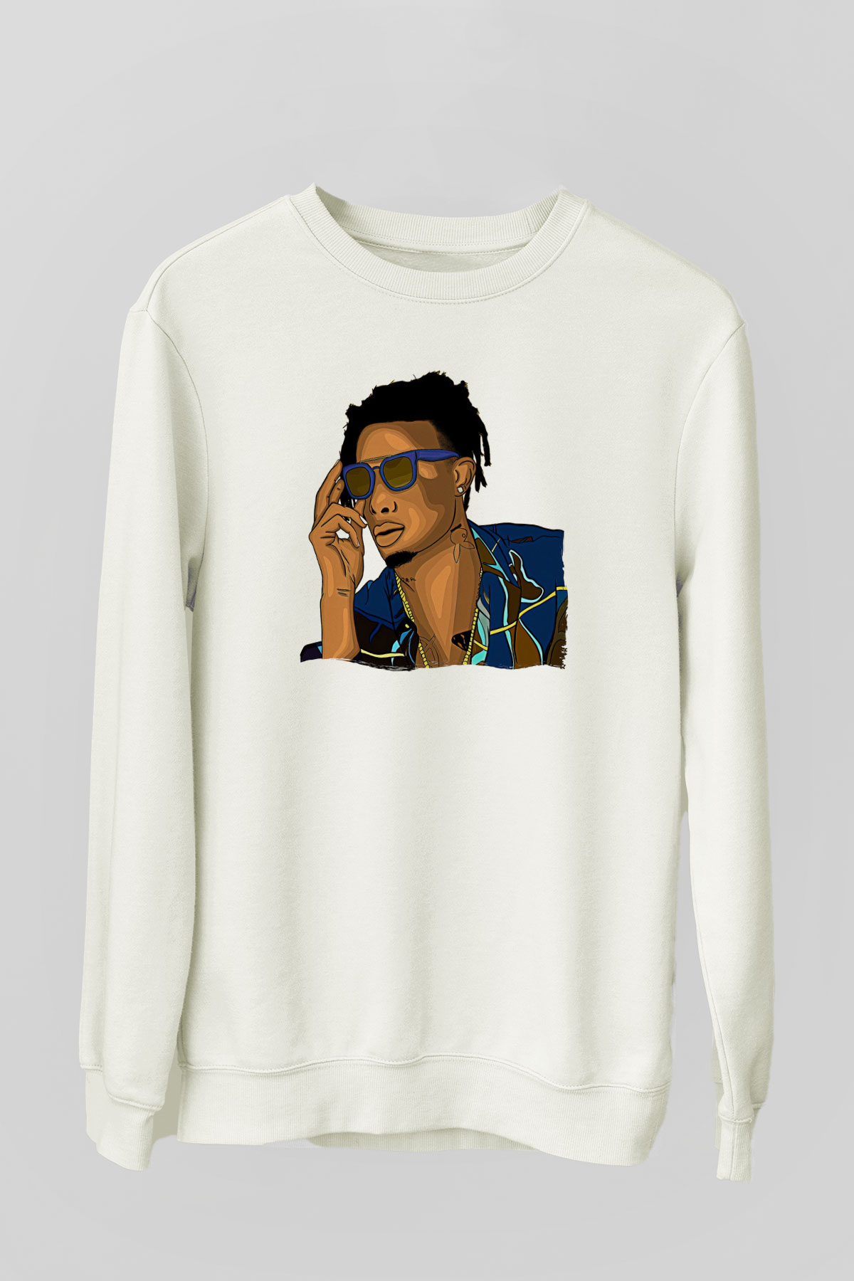 Playboi Carti Baskılı Beyaz Unisex Sweatshirt