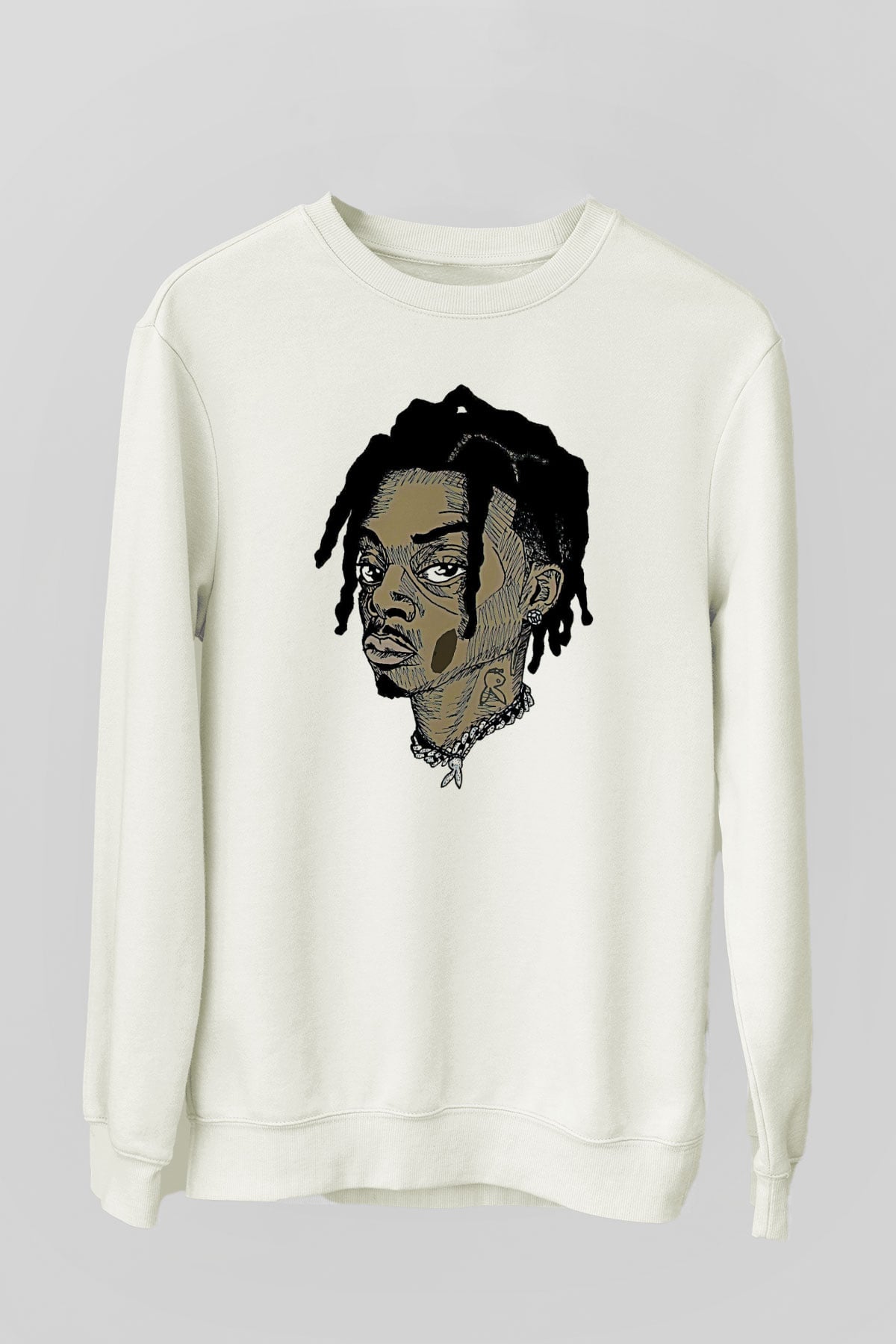 Playboi Carti Baskılı Beyaz Unisex Sweatshirt