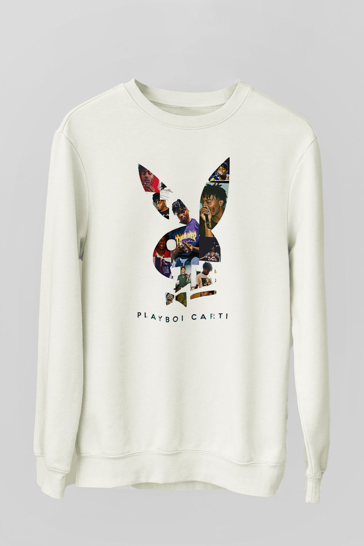 Playboi Carti Baskılı Beyaz Unisex Sweatshirt