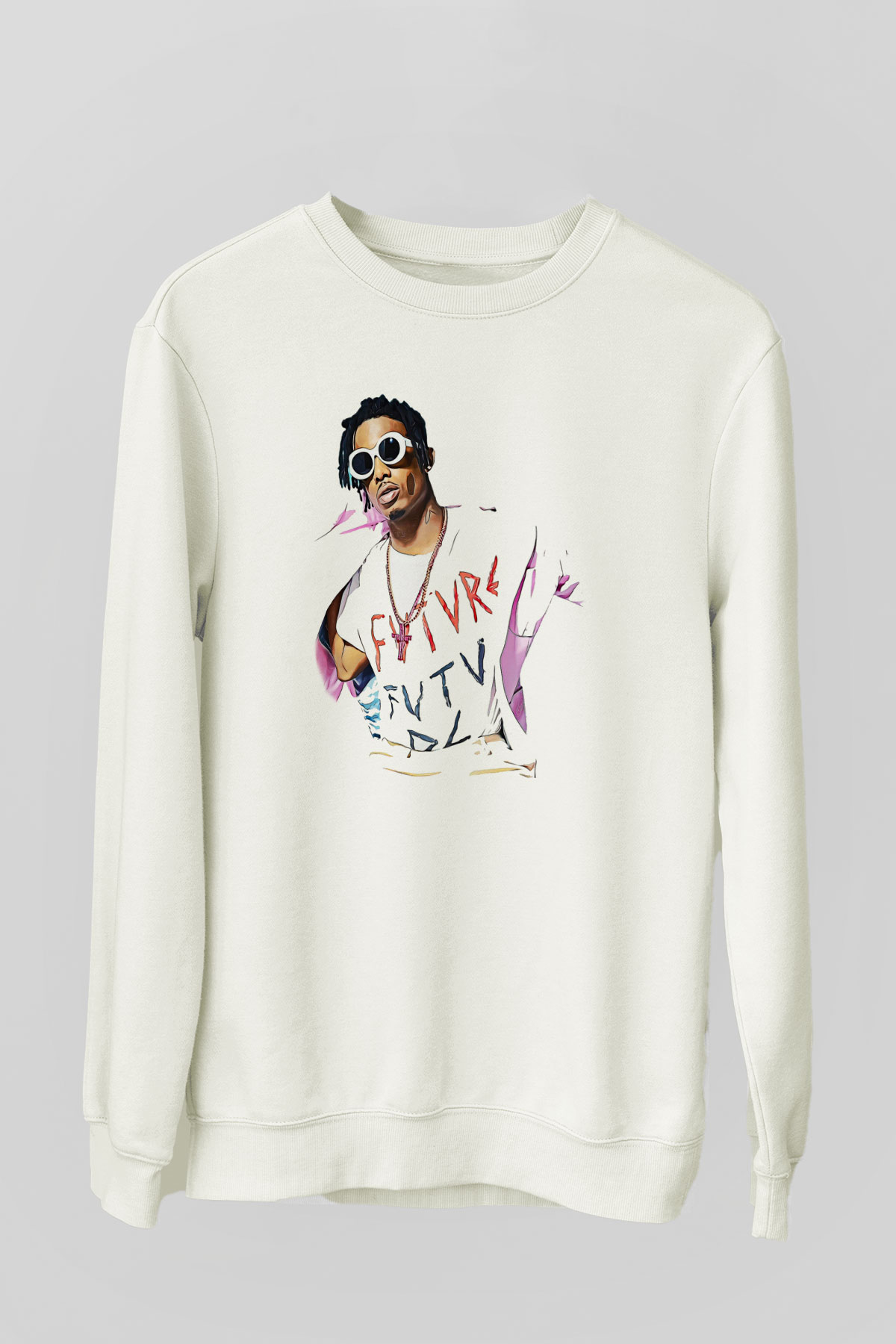 Playboi Carti Baskılı Beyaz Unisex Sweatshirt
