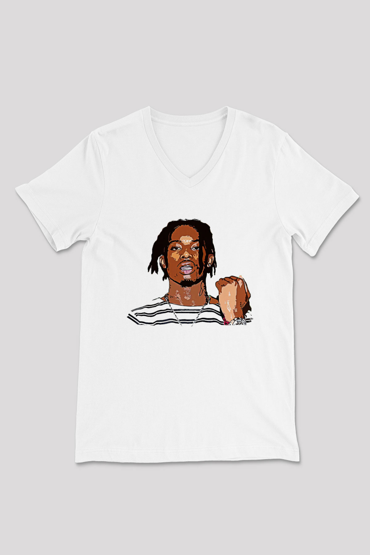 Playboi Carti Baskılı Beyaz Unisex V Yaka Tişört - Tshirt
