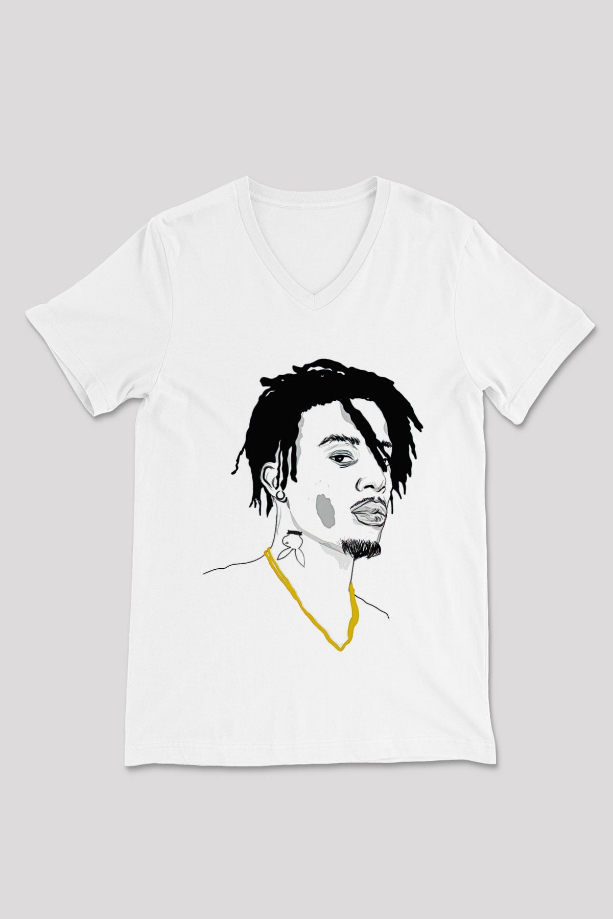 Playboi Carti Baskılı Beyaz Unisex V Yaka Tişört - Tshirt