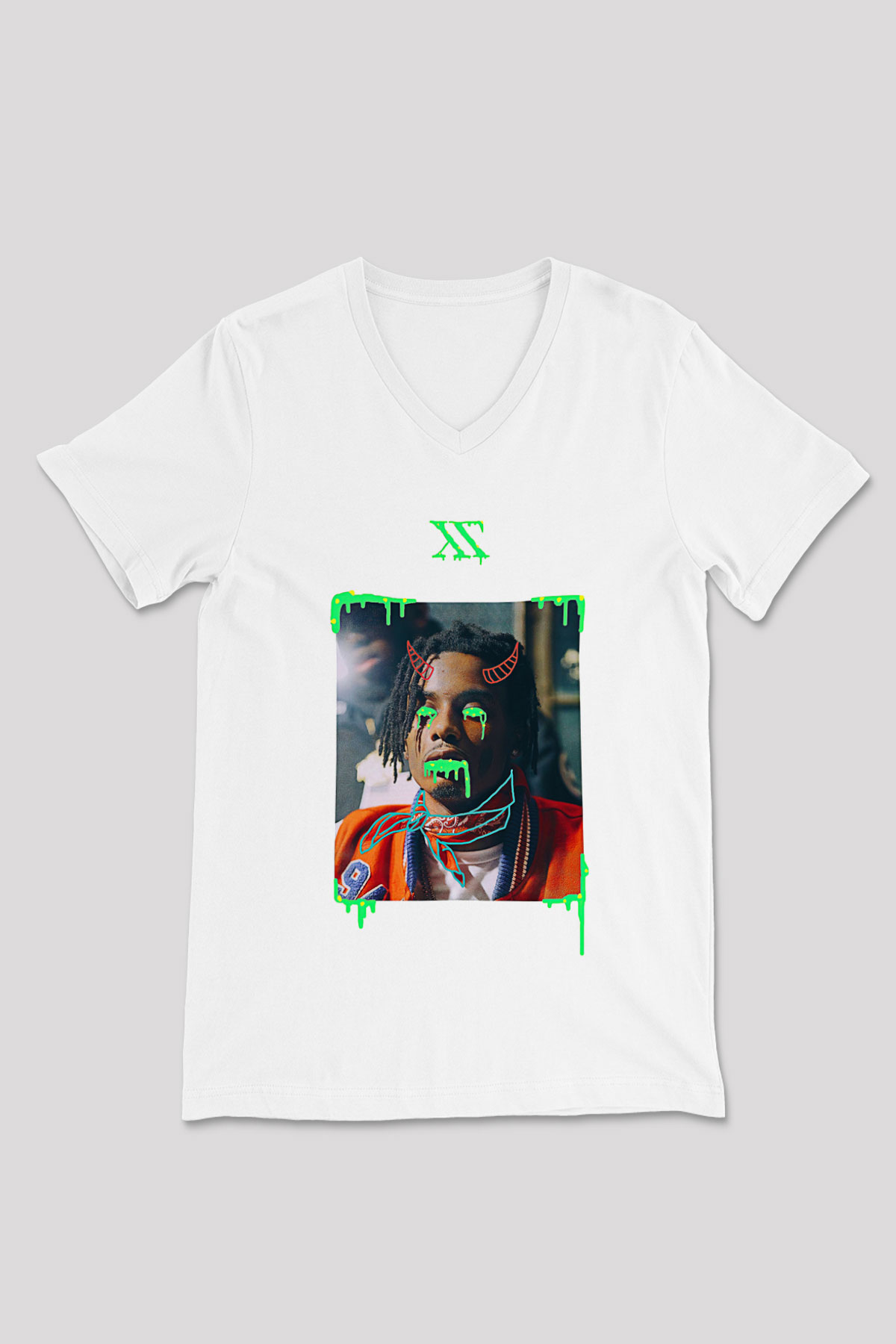 Playboi Carti Baskılı Beyaz Unisex V Yaka Tişört - Tshirt