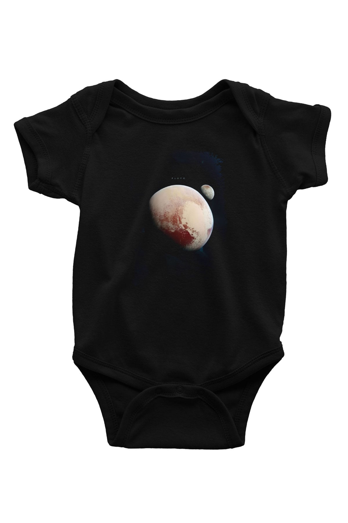 Plüton Fotoğraf Baskılı Unisex  Siyah Bebek Body - Zıbın