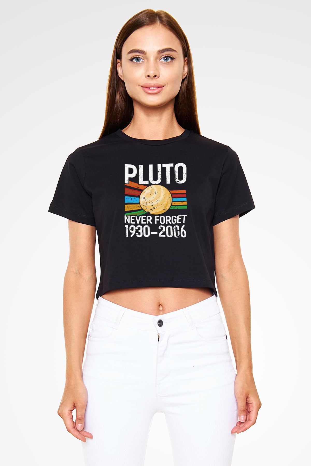 Plüton Unutma Baskılı Crop Top Kadın Tİşört - Tshirt
