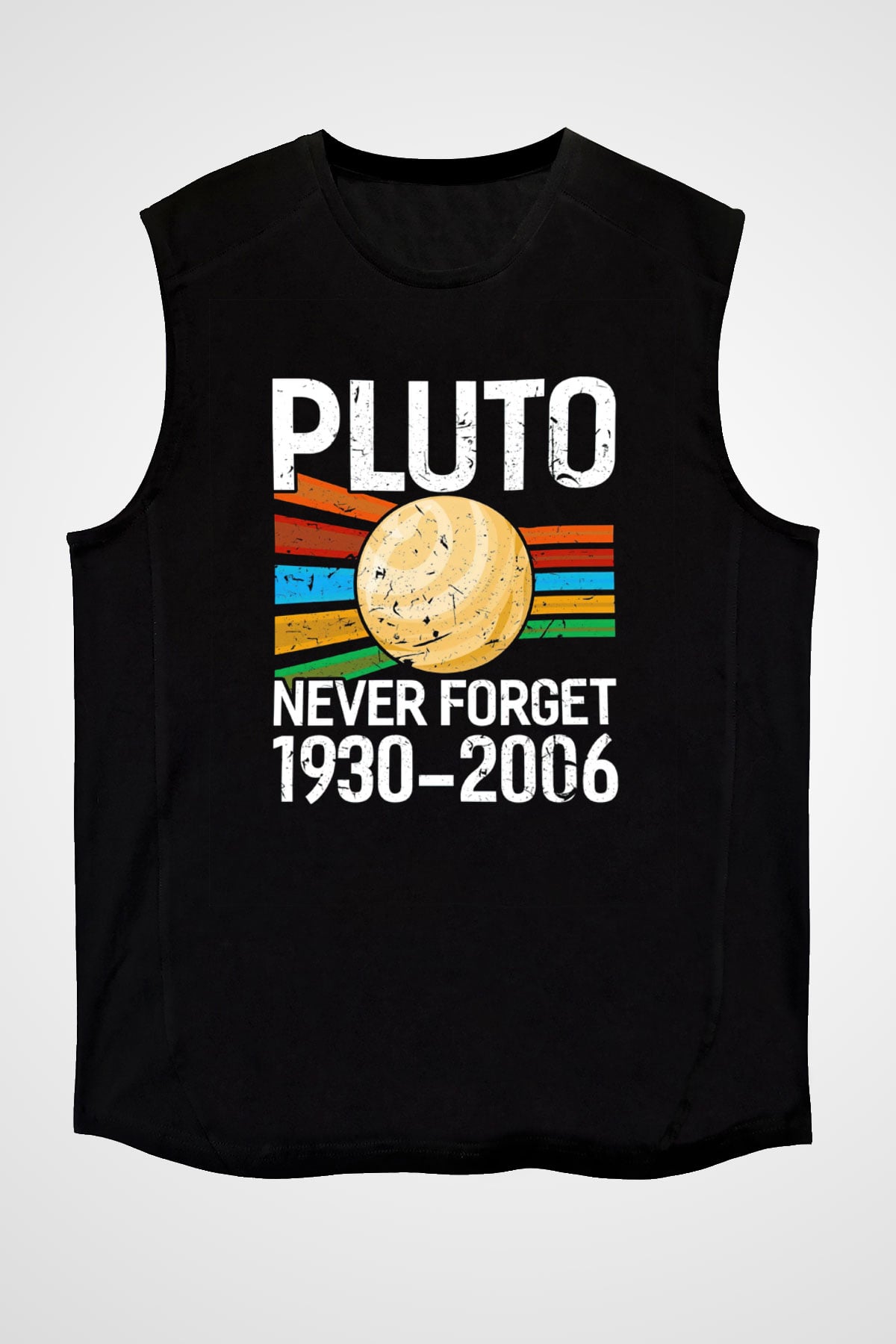Plüton Unutma Baskılı Unisex Kolsuz Siyah Tişört - Tshirt