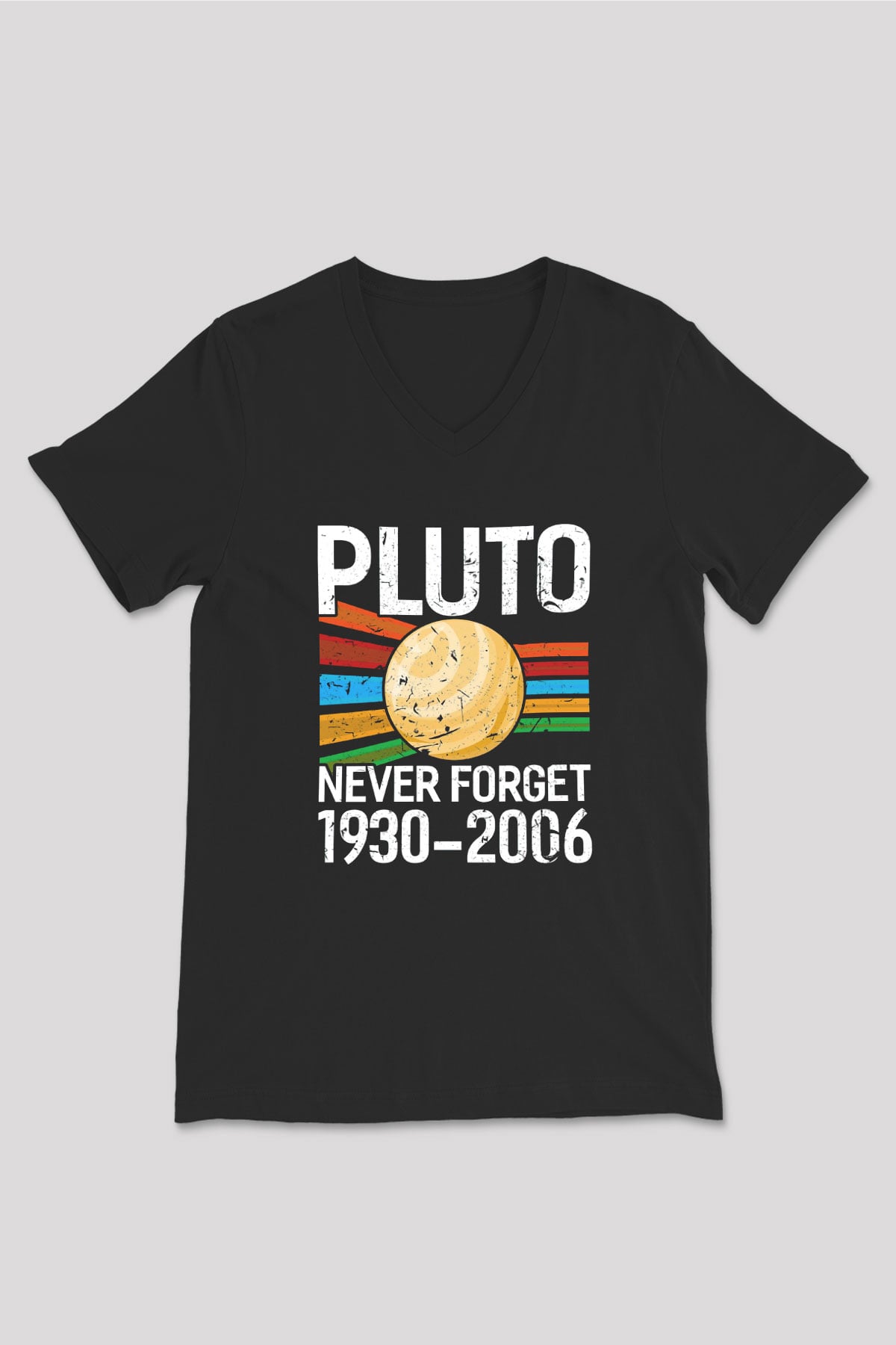 Plüton Unutma Baskılı Unisex V Yaka Siyah Tİşört - Tshirt