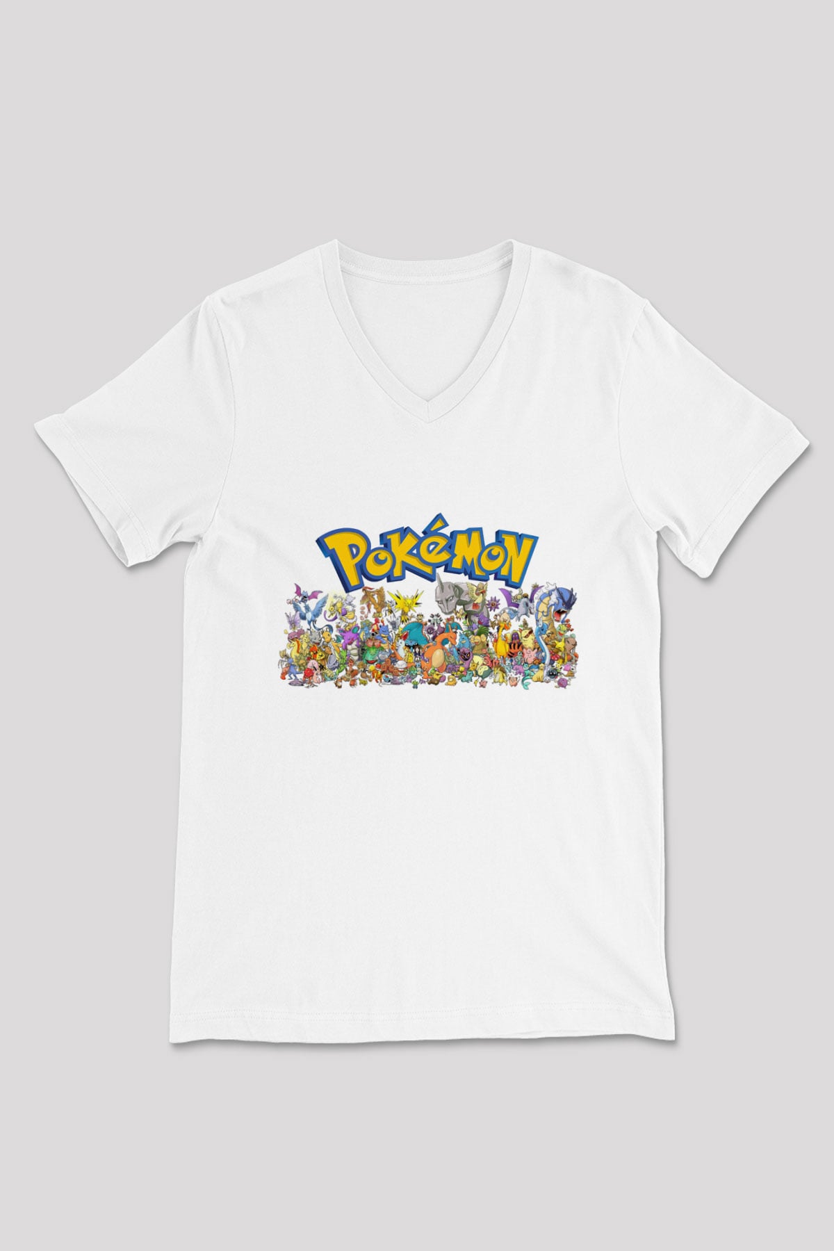 Pokemon Beyaz Unisex V Yaka Tişört