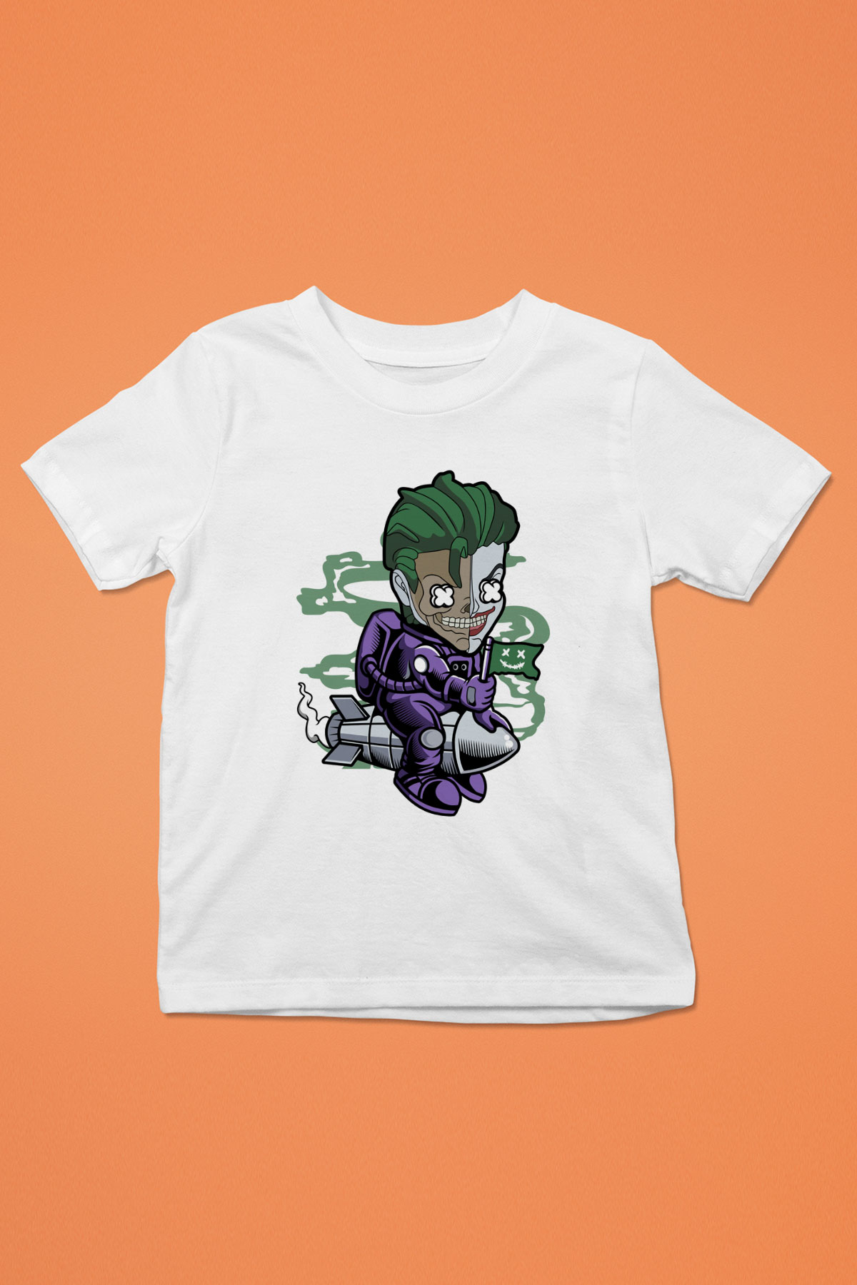Poker Roket Rider Baskılı Unisex Beyaz Çocuk Tişört