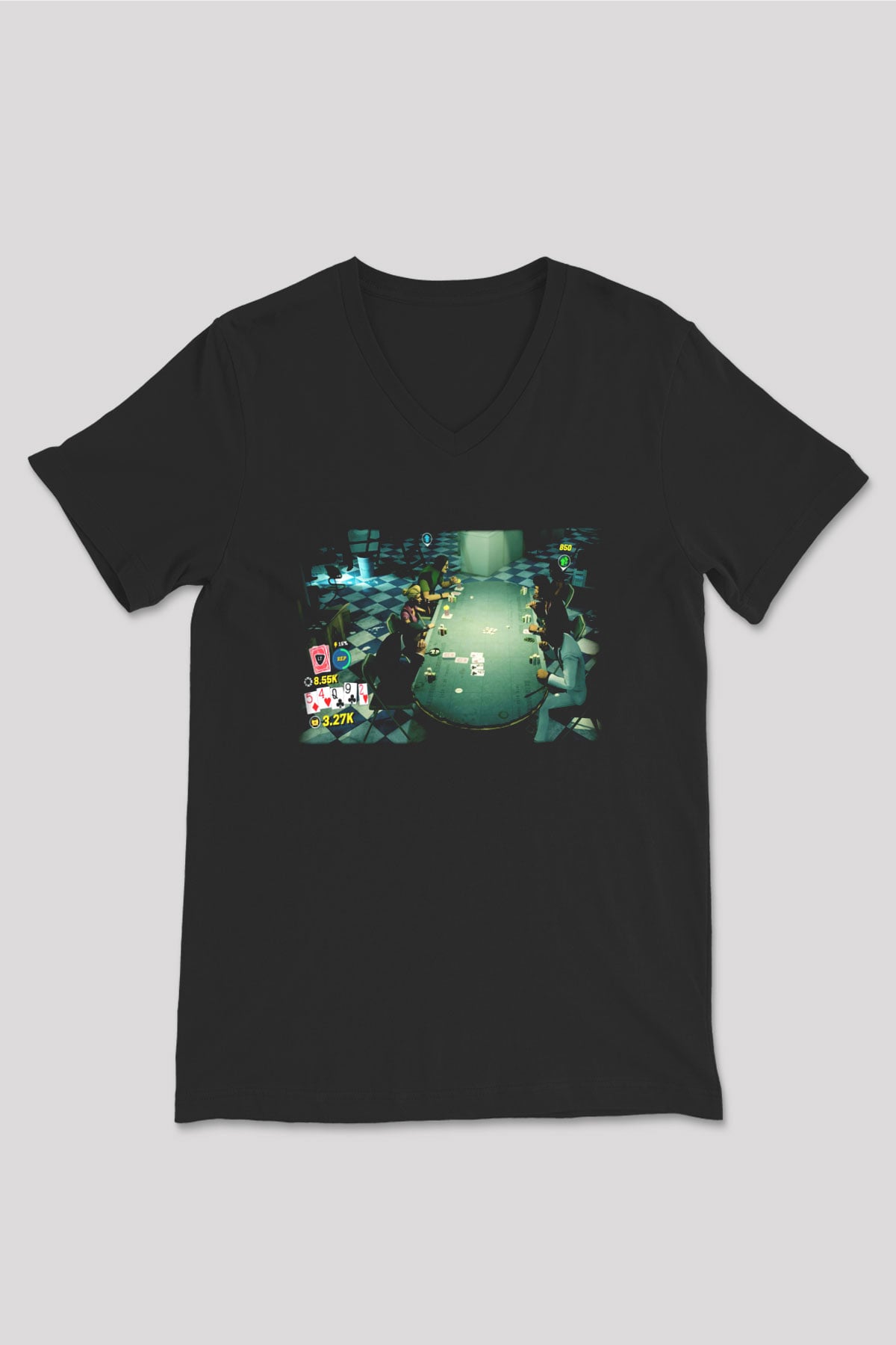 Poker Siyah Unisex V Yaka Tişört T-Shirt