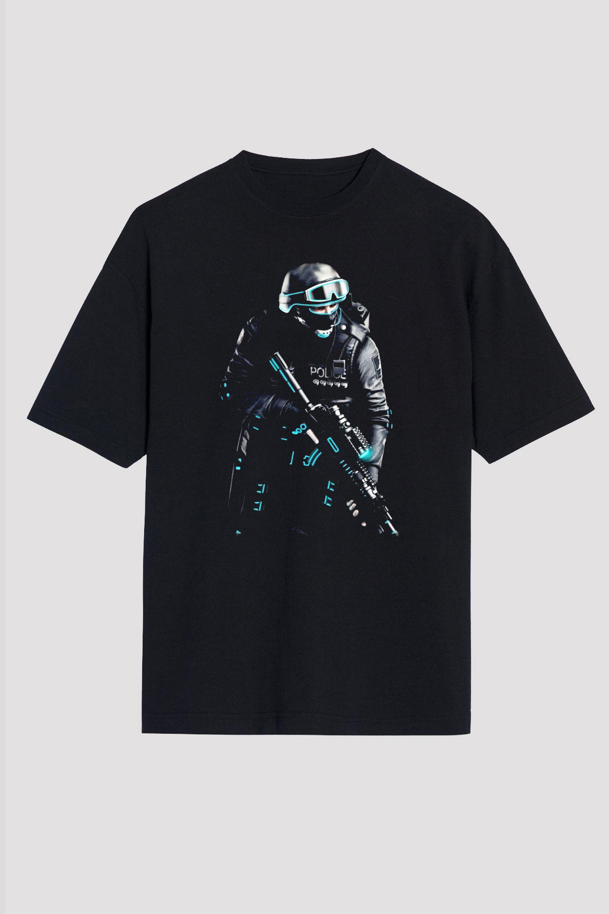 Polis Baskılı Unisex Siyah Tshirt