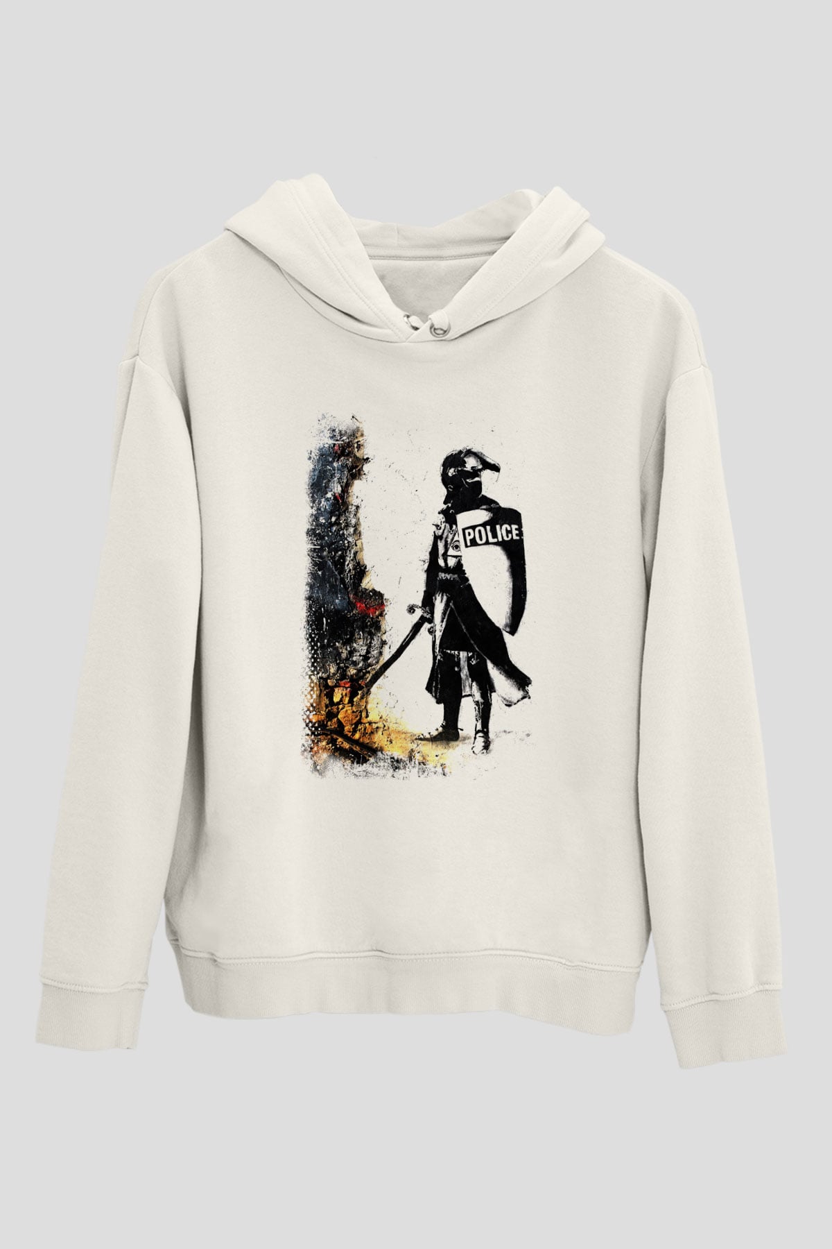 Polis Beyaz Unisex Kapüşonlu Sweatshirt