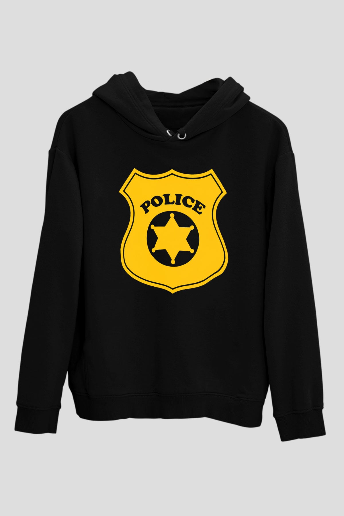 Polis Siyah Unisex Kapşonlu Sweatshirt