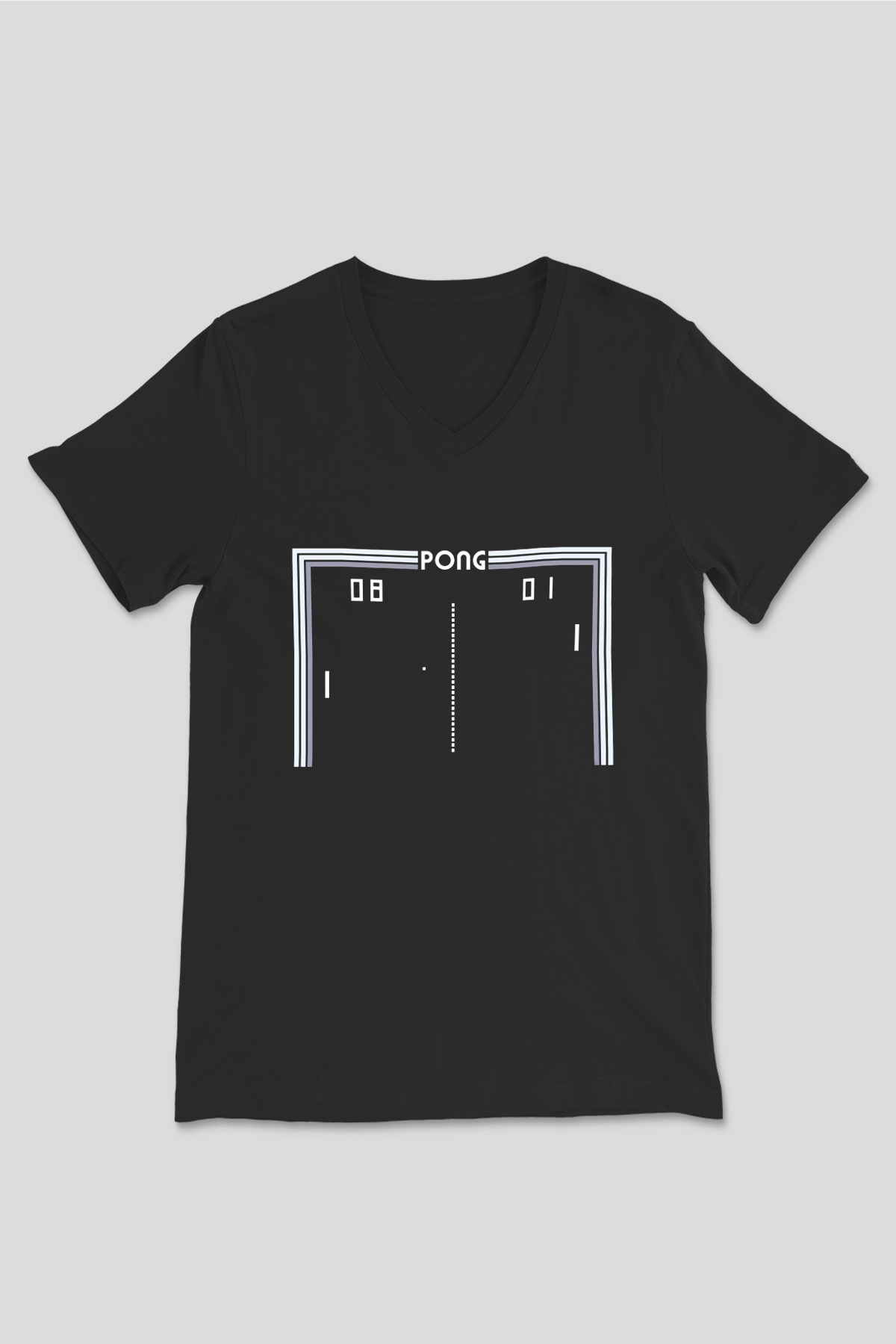 Pong Siyah Unisex  V Yaka Tişört