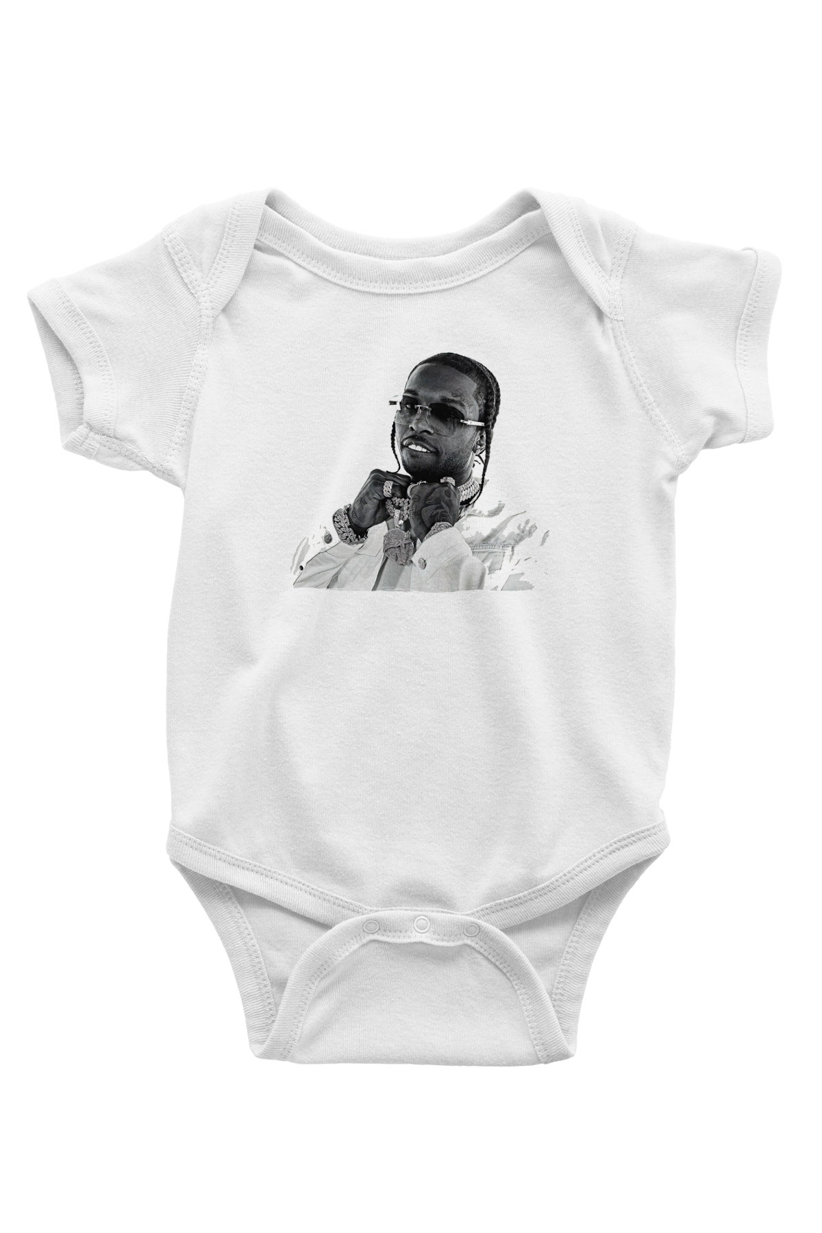 Pop Smoke Baskılı Beyaz Unisex Bebek Body - Zıbın