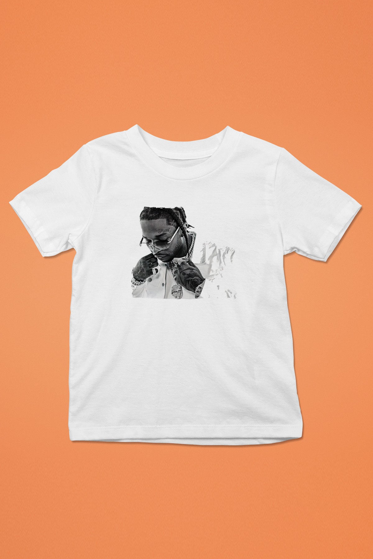 Pop Smoke Baskılı Beyaz Unisex Beyaz Çocuk Tişört - Tshirt