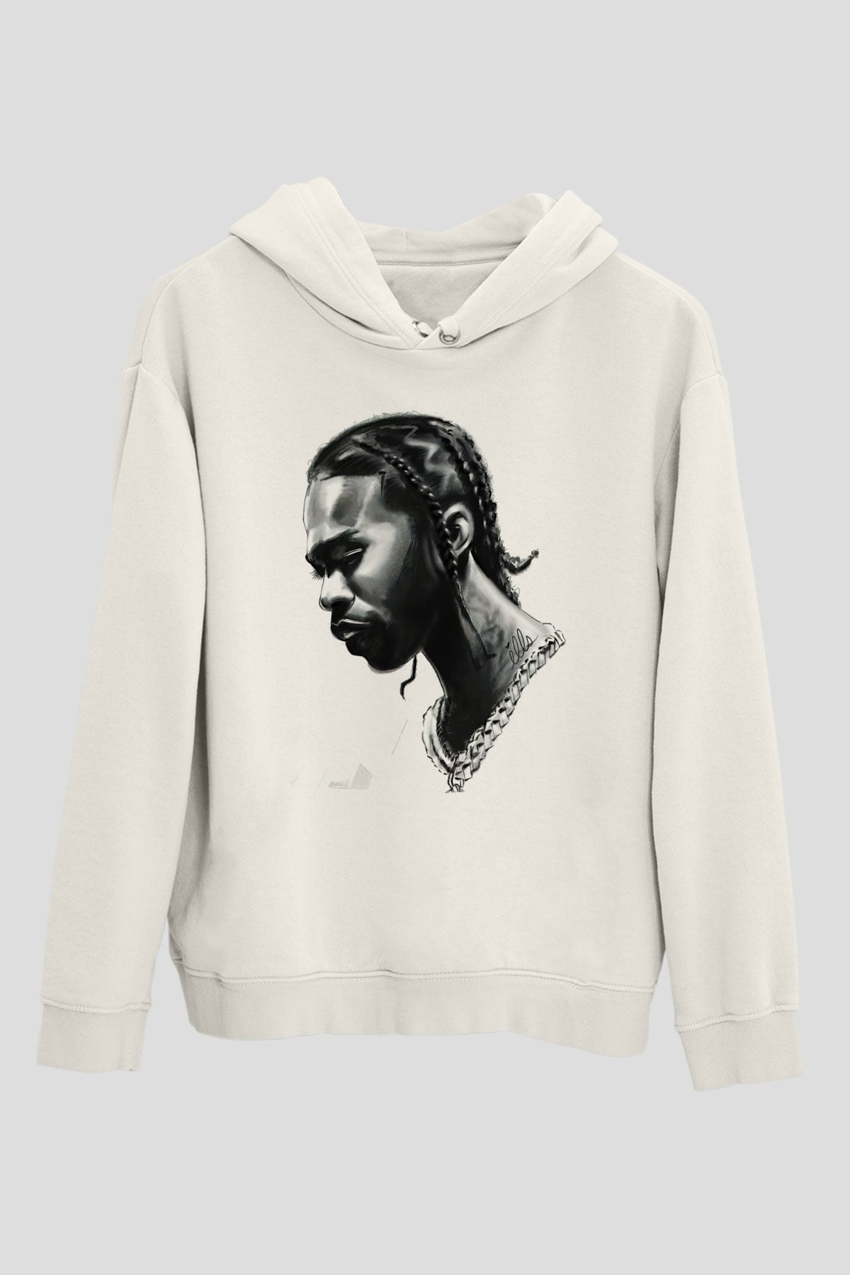 Pop Smoke Baskılı Beyaz Unisex Kapüşonlu Sweatshirt