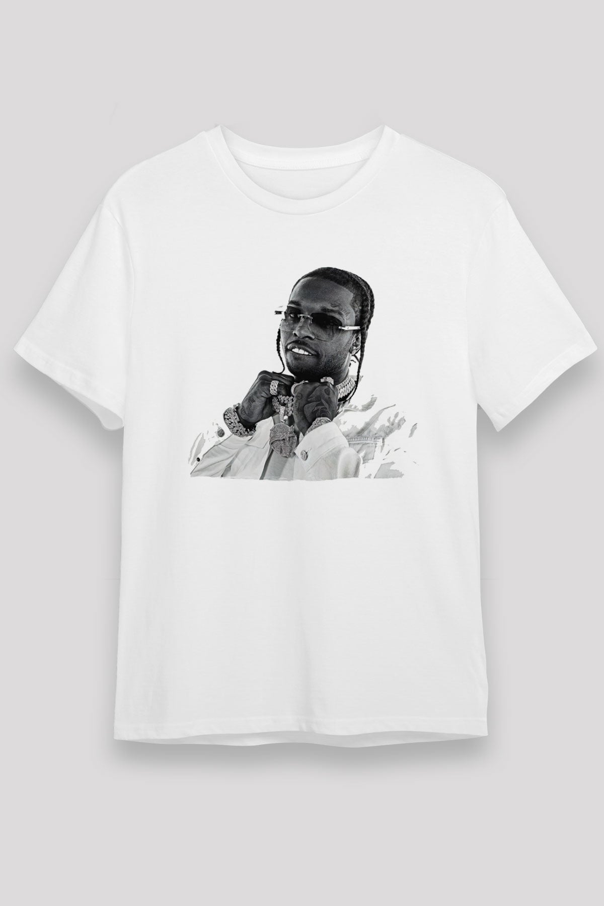 Pop Smoke Baskılı Unisex Beyaz Tişört - Tshirt