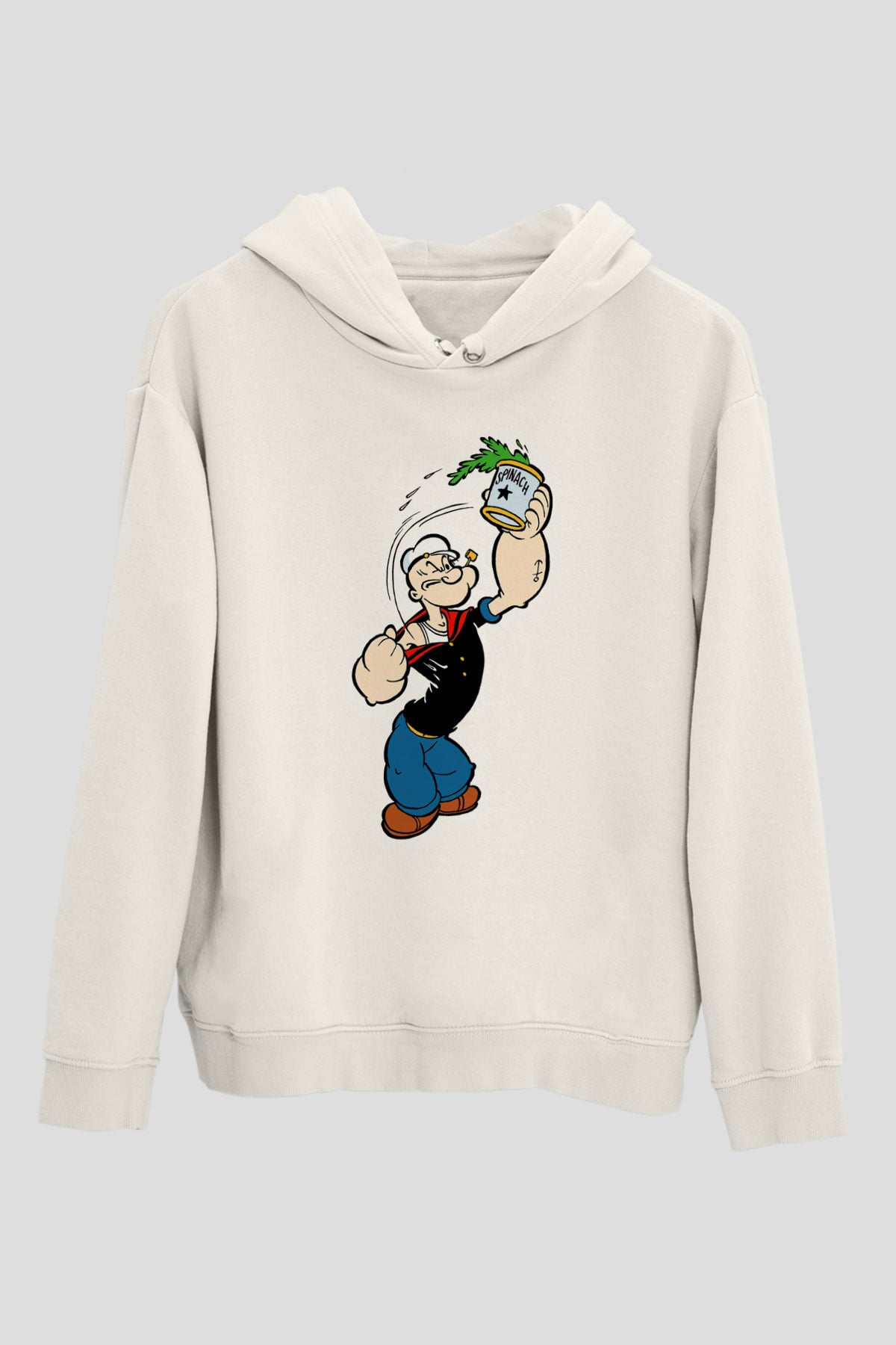 Popeye Beyaz Unisex Kapşonlu Sweatshirt
