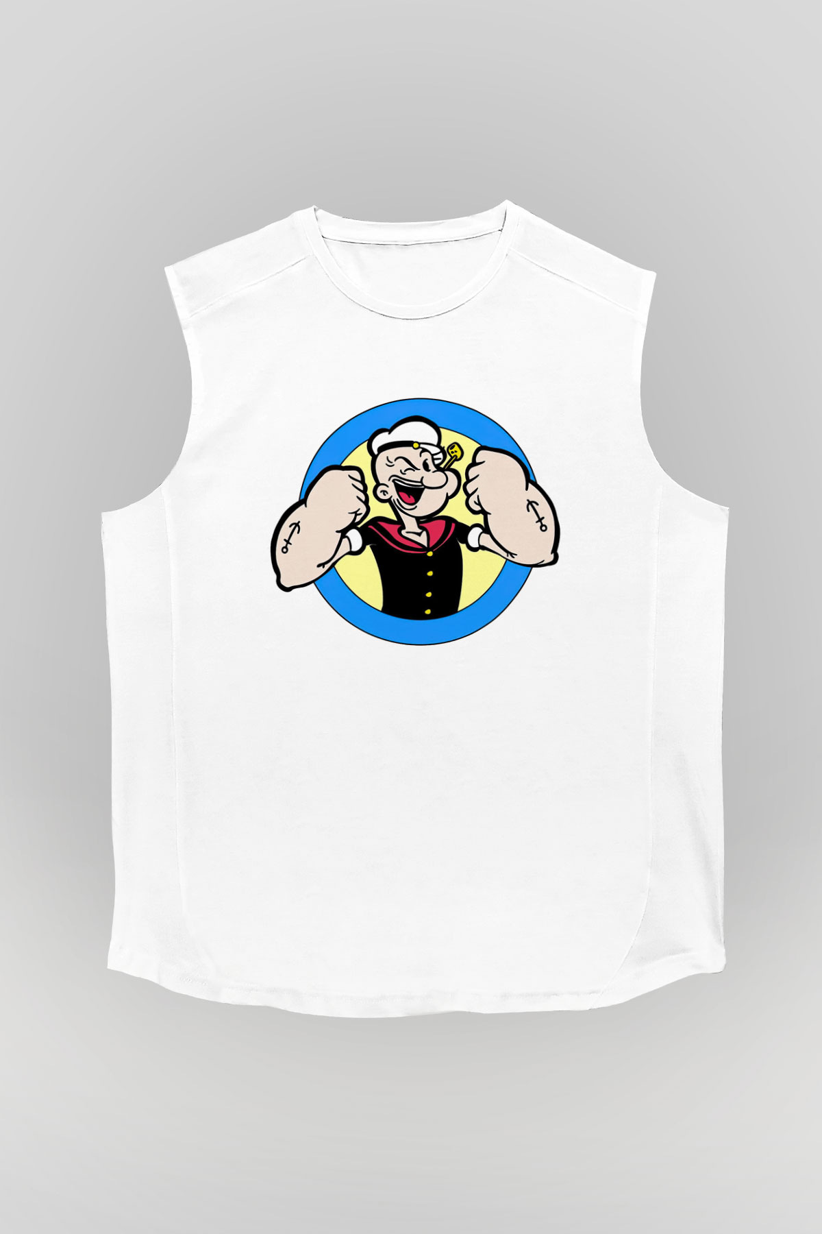 Popeye Beyaz Unisex Kolsuz Tişört
