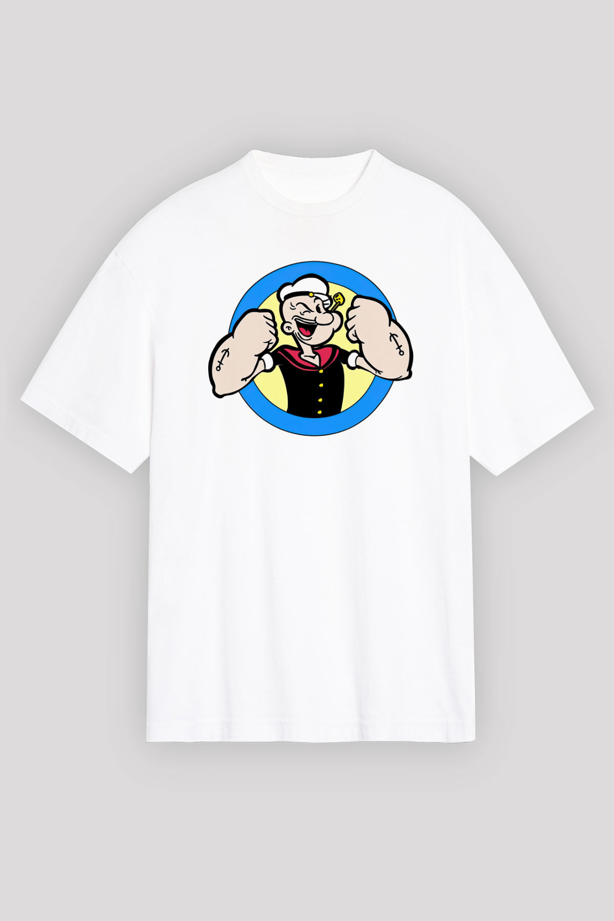 Popeye Beyaz Unisex Oversize Tişört T-Shirt