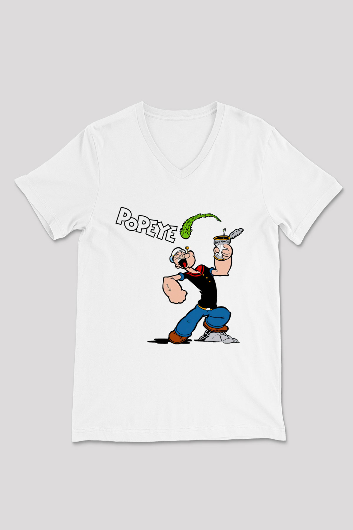 Popeye Beyaz Unisex V Yaka Tişört T-Shirt