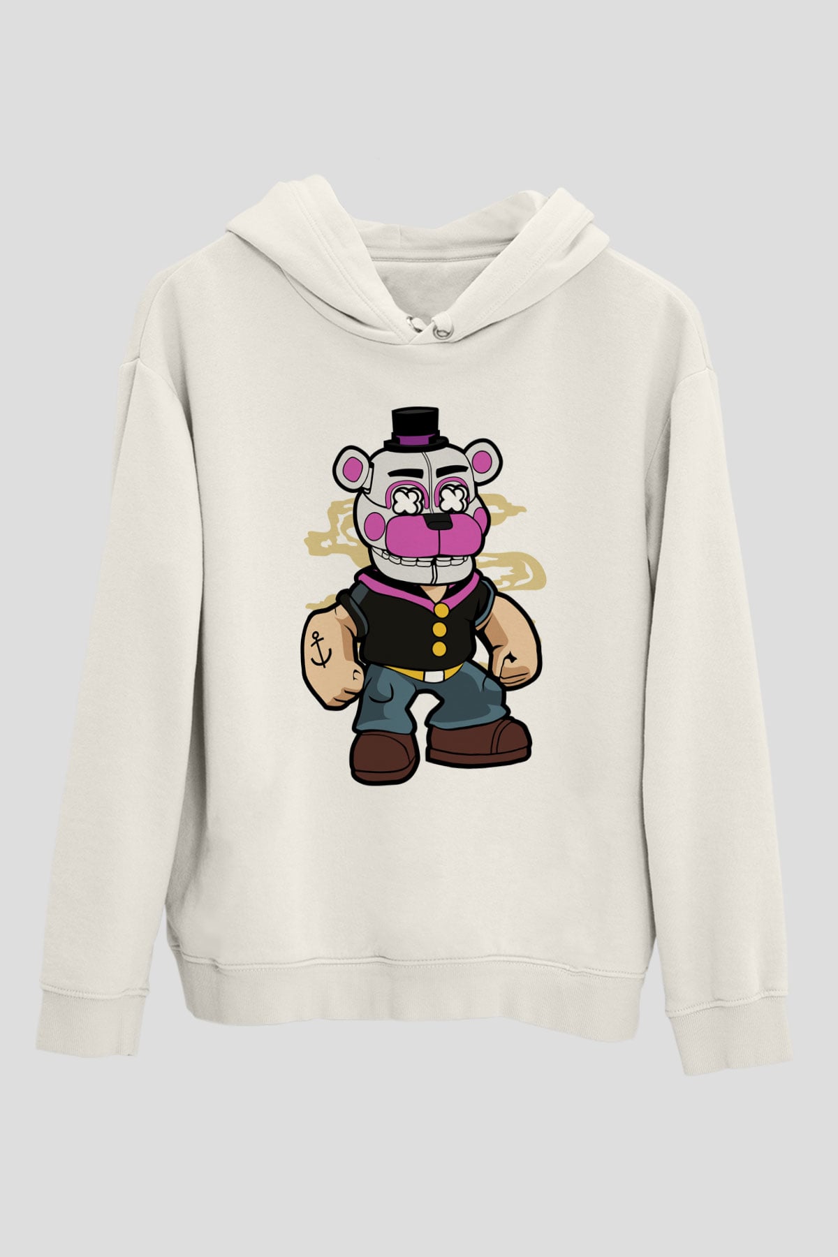 Popeye Freddy Baskılı Unisex Beyaz Hoodie