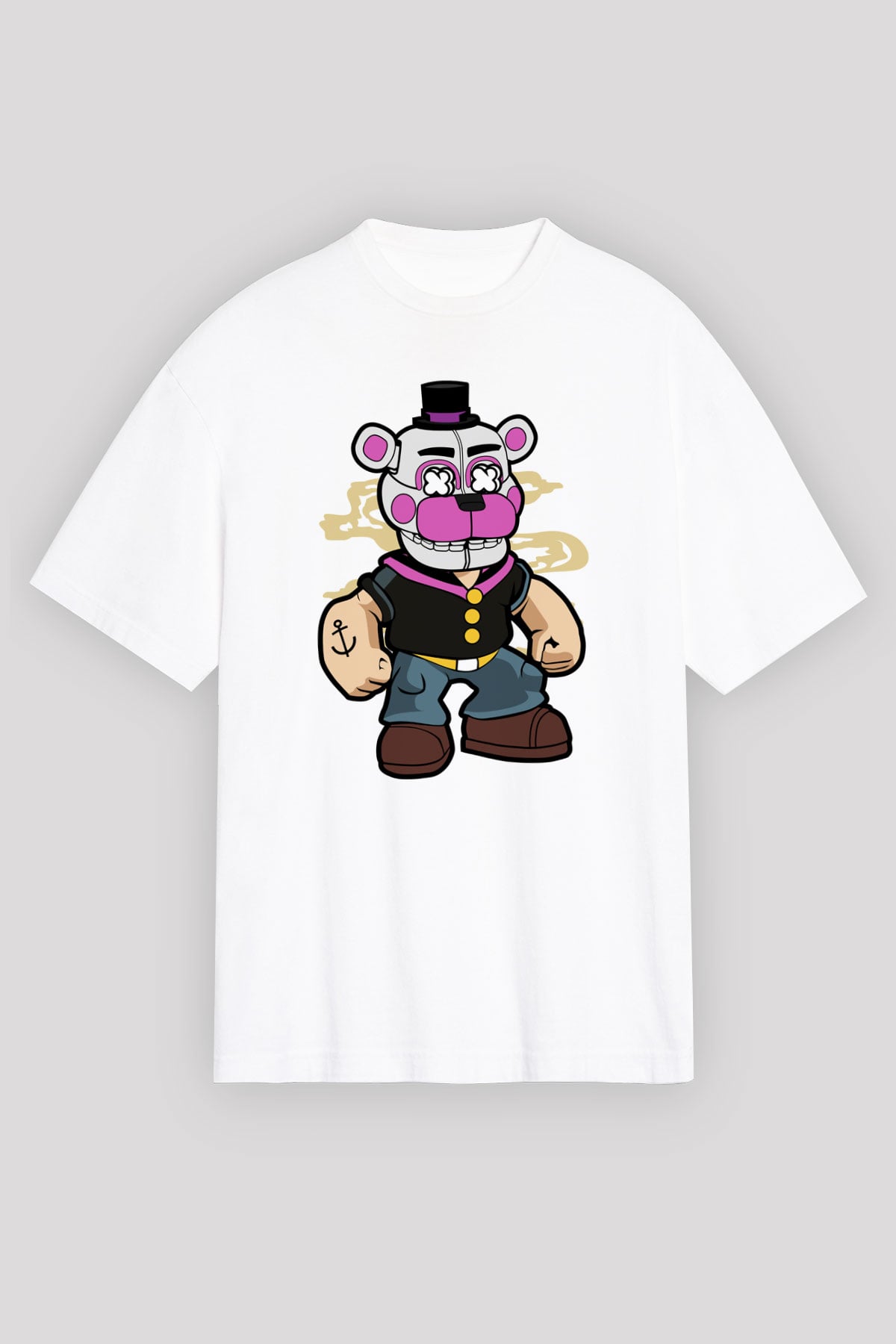 Popeye Freddy Baskılı Unisex Beyaz Oversize Tişört