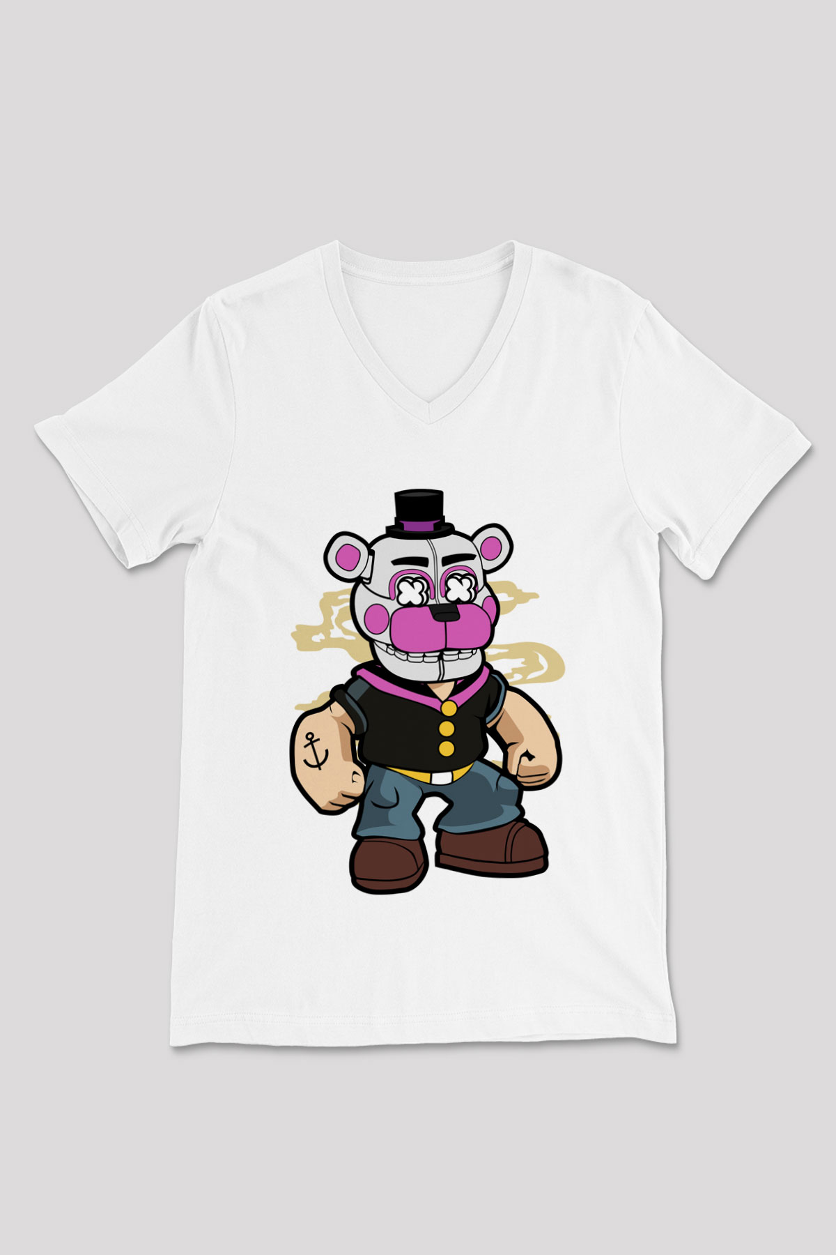 Popeye Freddy Baskılı Unisex Beyaz V Yaka Tişört