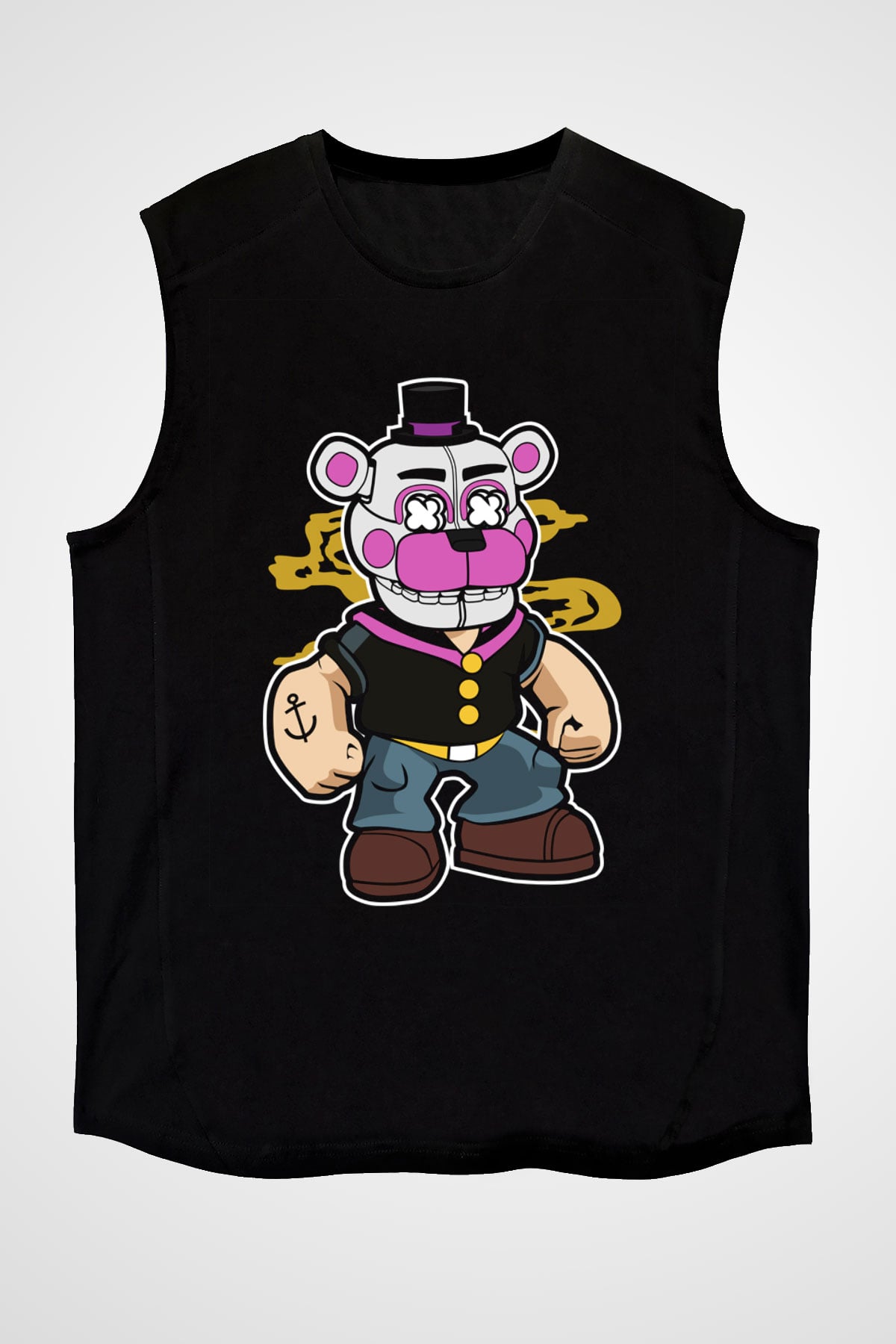 Popeye Freddy Baskılı Unisex Siyah Tshirt