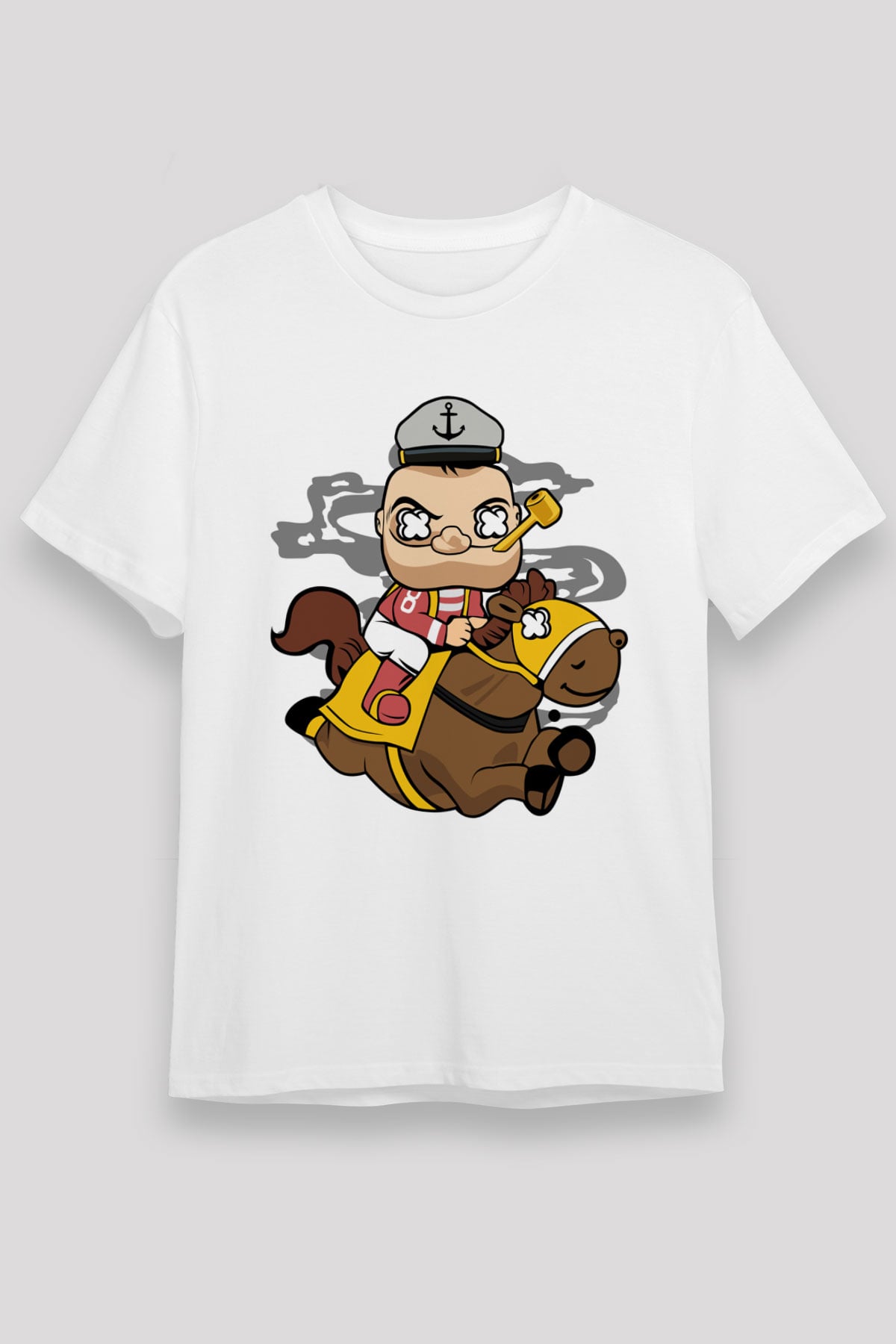 Popeye Jockey Baskılı Beyaz Unisex Tişört