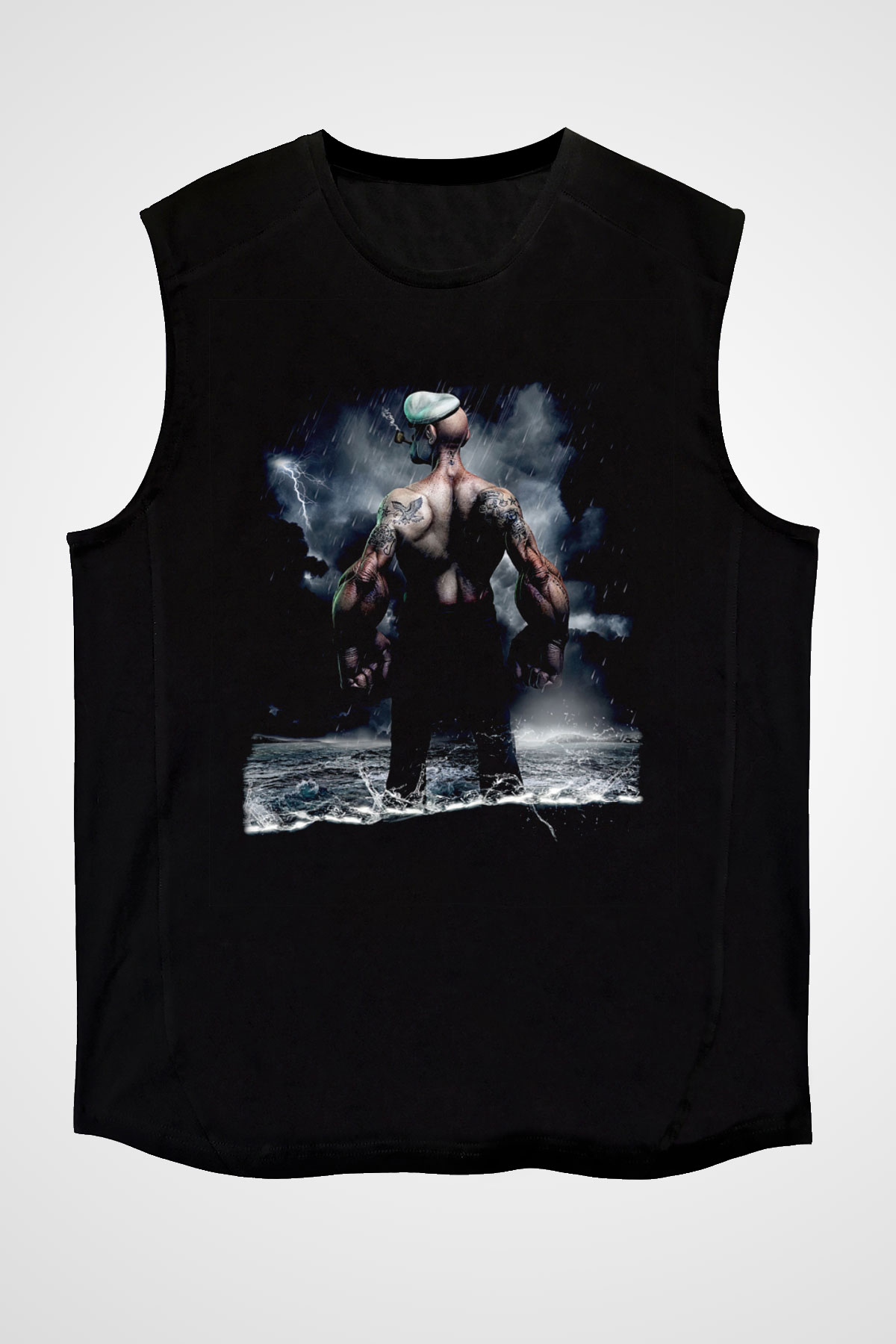 Popeye Siyah Unisex Kolsuz Tişört