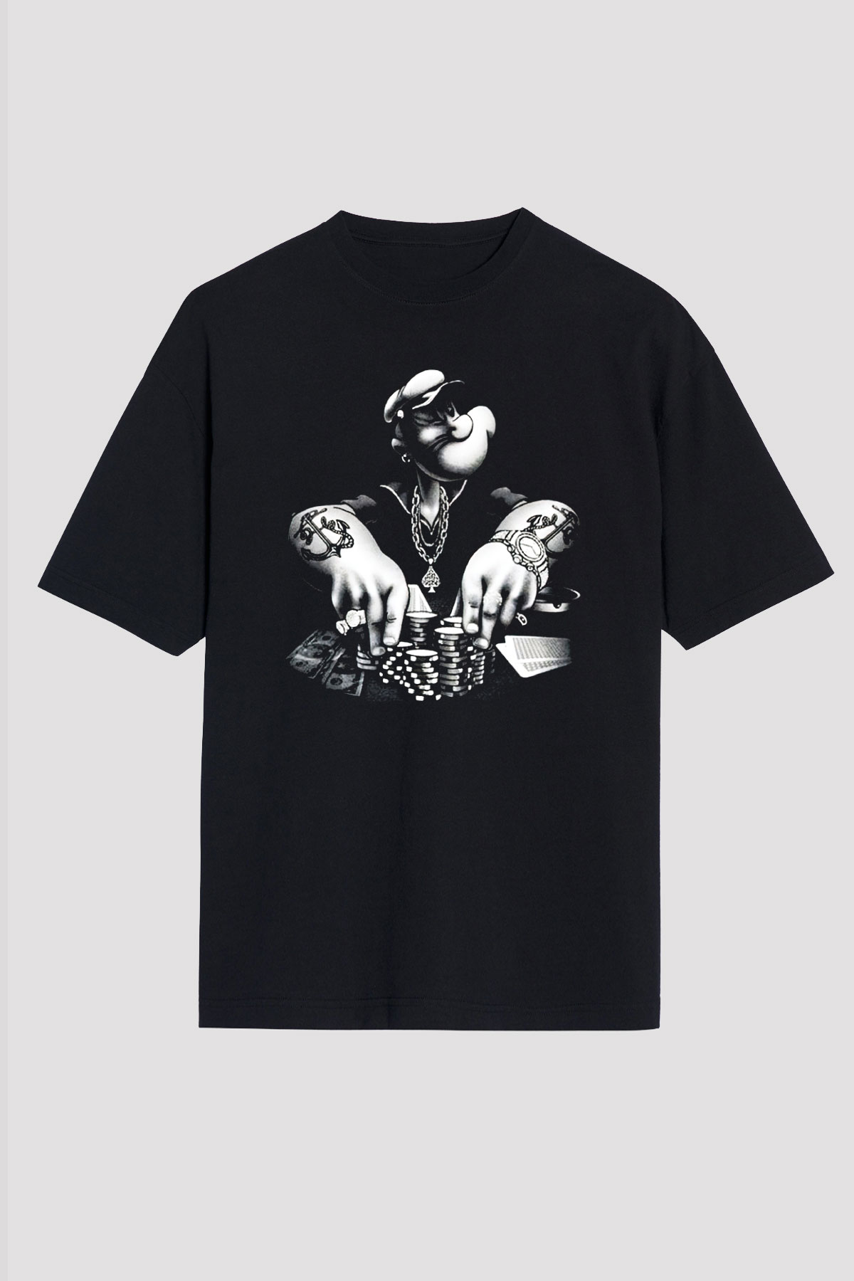 Popeye Siyah Unisex Oversize Tişört