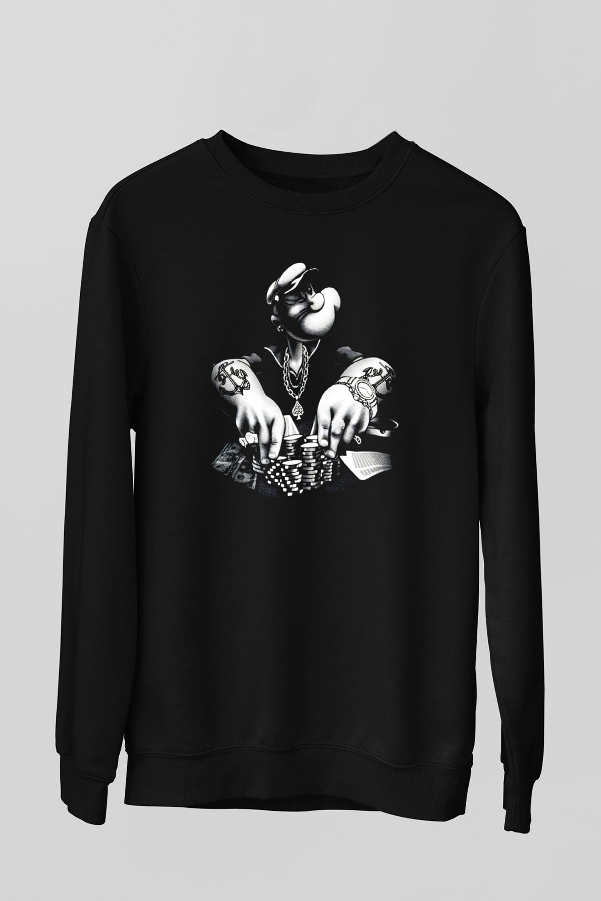 Popeye Siyah Unisex Sweatshirt