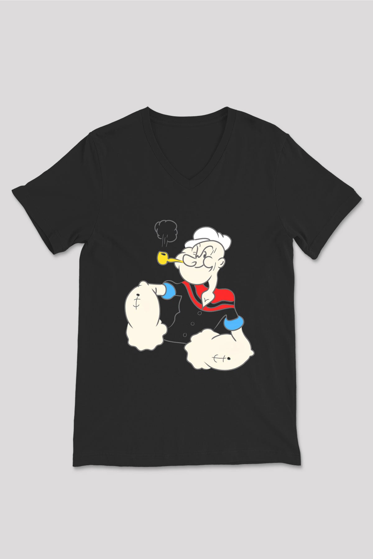 Popeye Siyah Unisex V Yaka Tişört