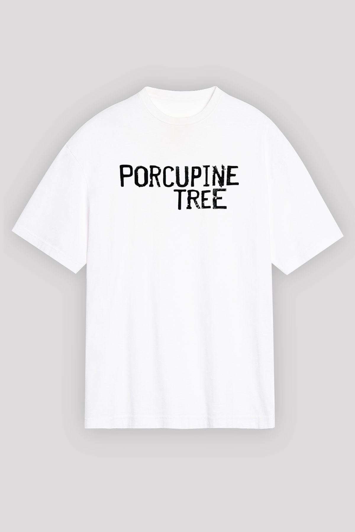 Porcupine Tree Baskılı Beyaz Unisex Oversize Tişört - Tshirt