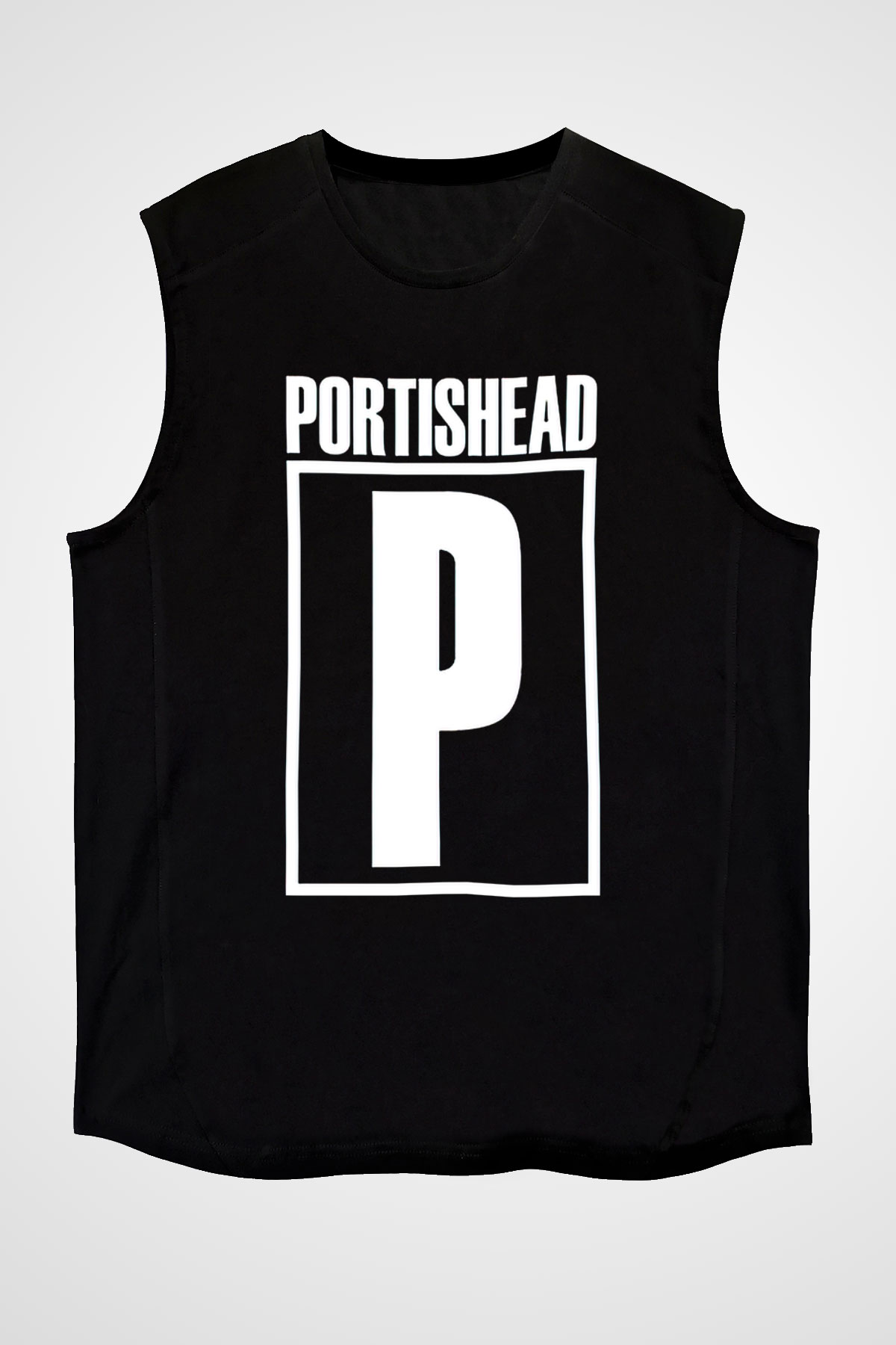 Portishead Baskılı Unisex Siyah Kolsuz Tişört - Tshirt