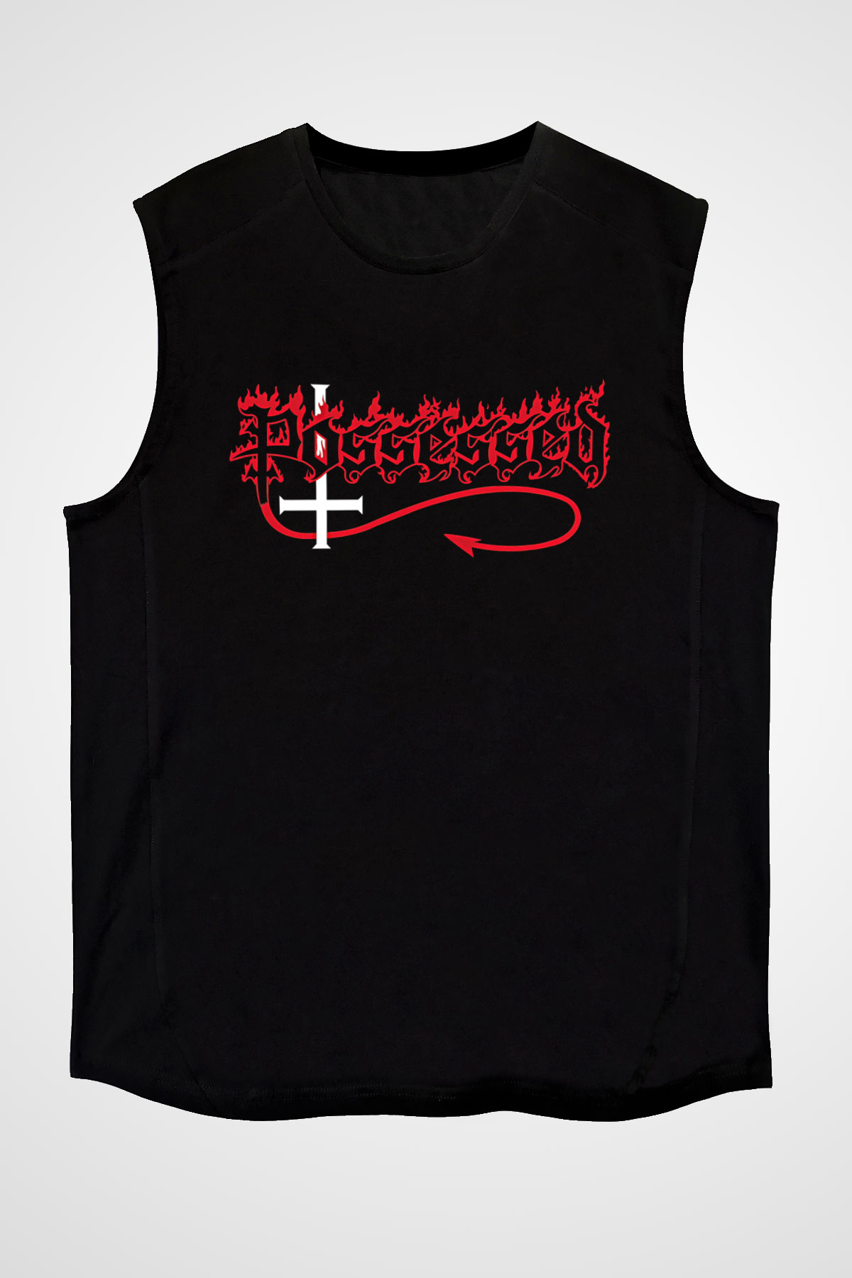 Possessed Baskılı Unisex Siyah Kolsuz Tişört - Tshirt