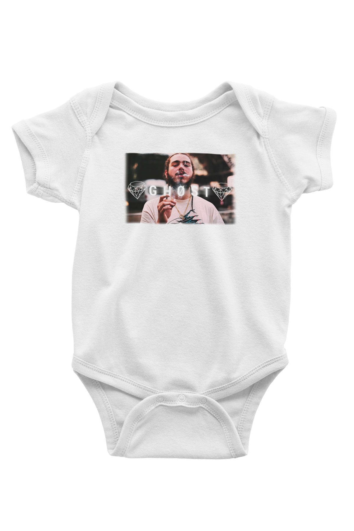 Post Malone Baskılı Beyaz Unisex Bebek Body - Zıbın