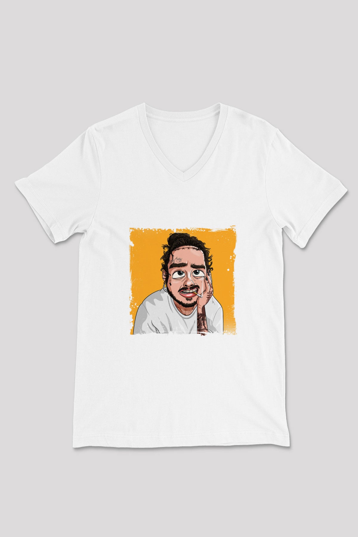 Post Malone Baskılı Beyaz V Yaka Unisex Tişört